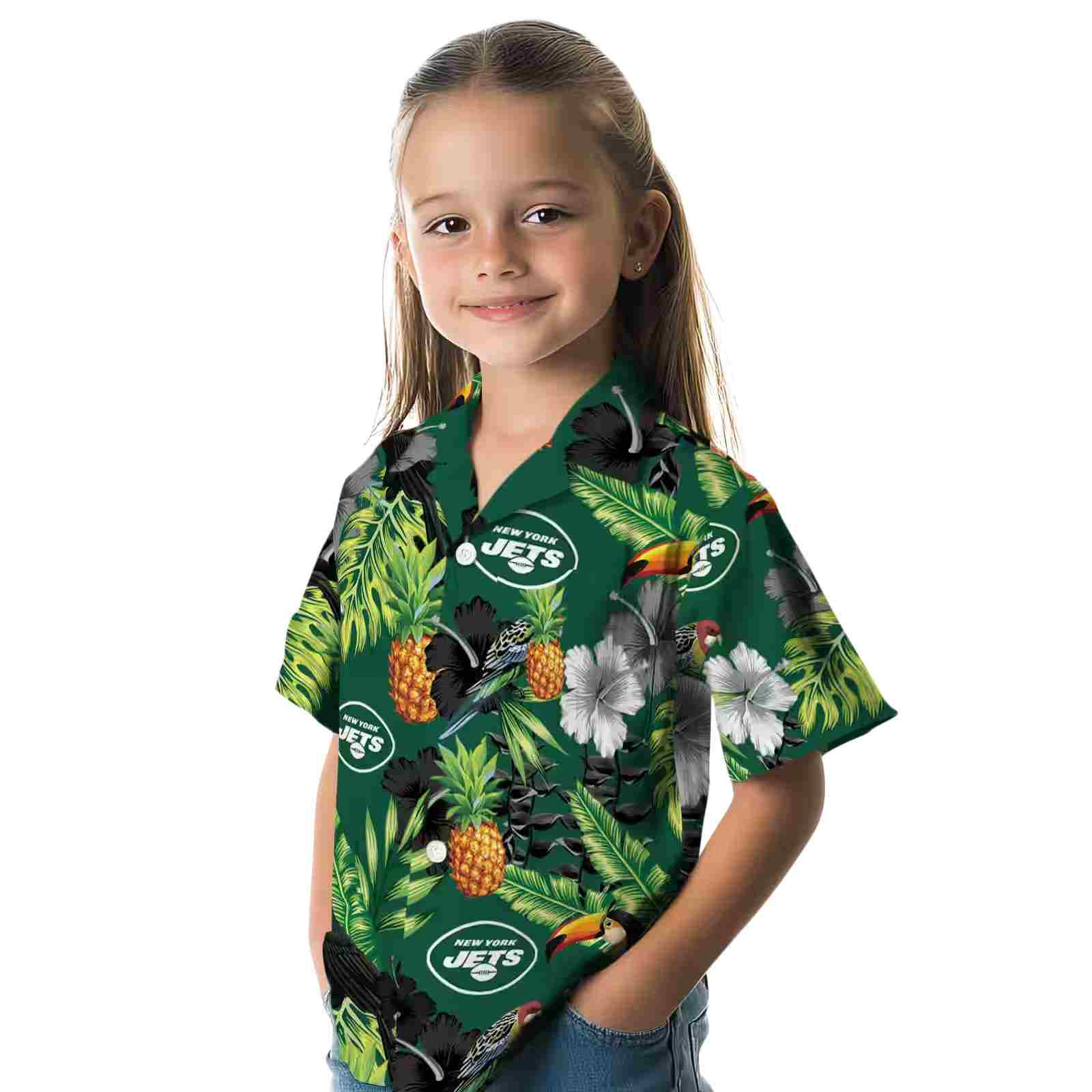 new york jets toucan hibiscus pineapple green hawaiian shirt premium grade