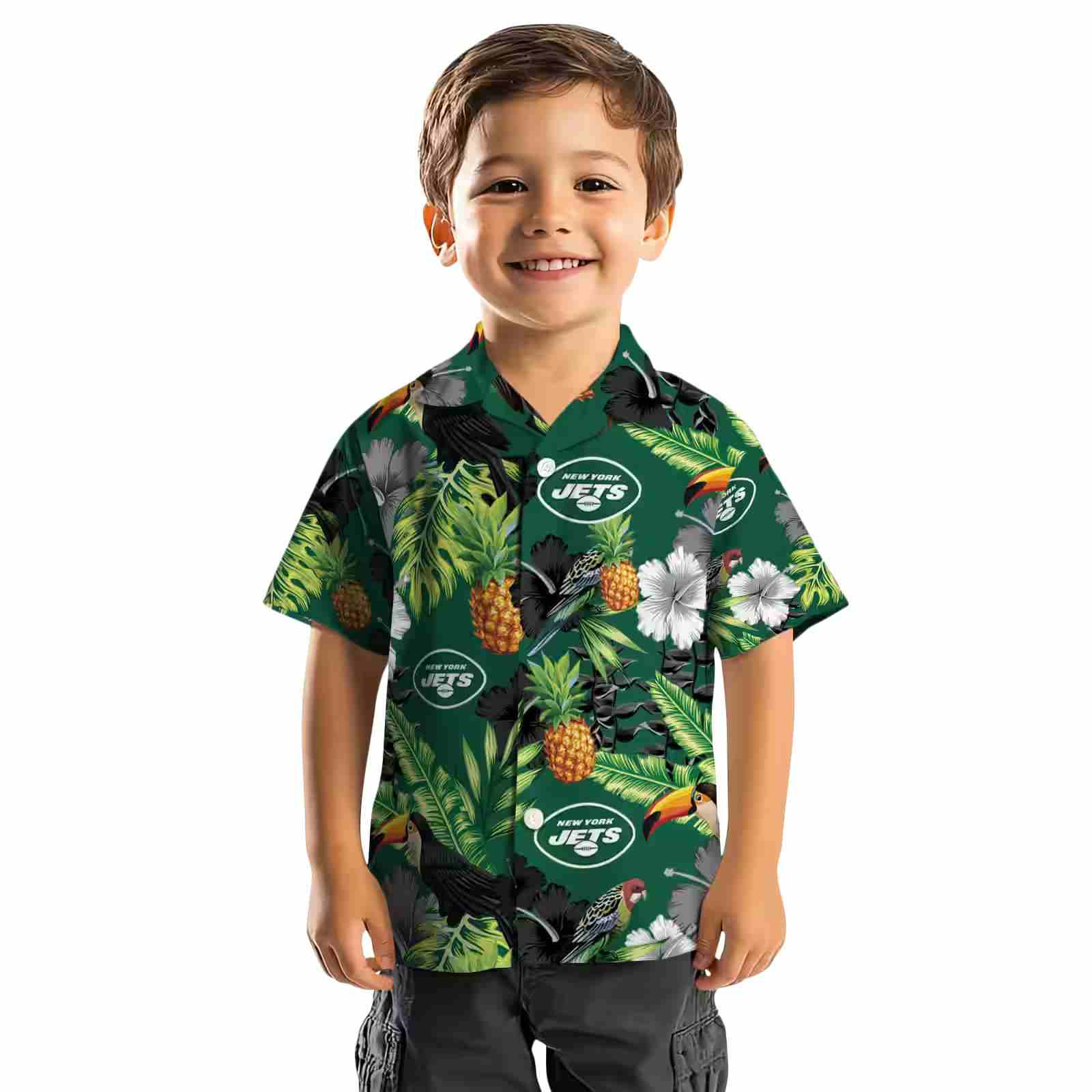 new york jets toucan hibiscus pineapple green hawaiian shirt top rated