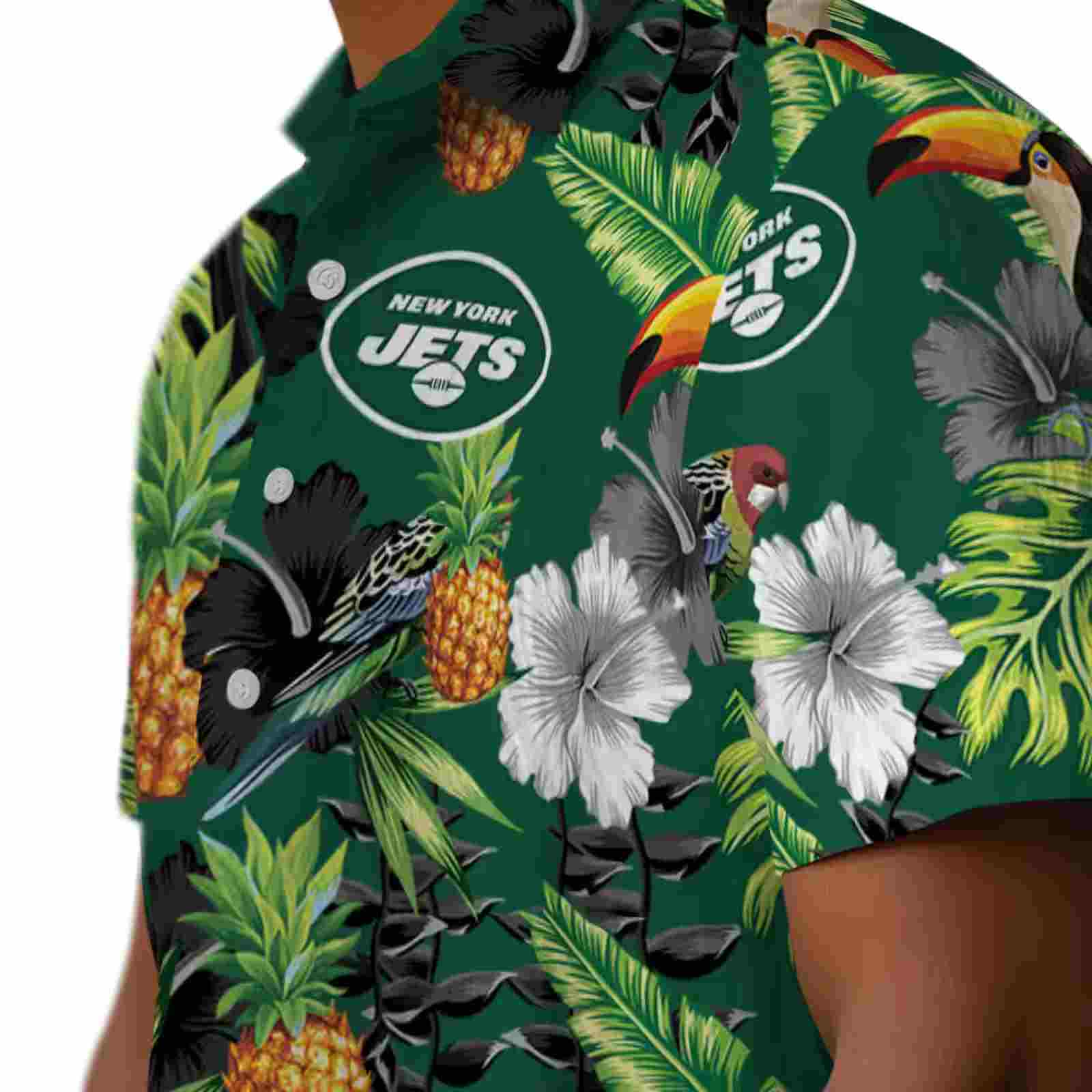 new york jets toucan hibiscus pineapple green hawaiian shirt trendy