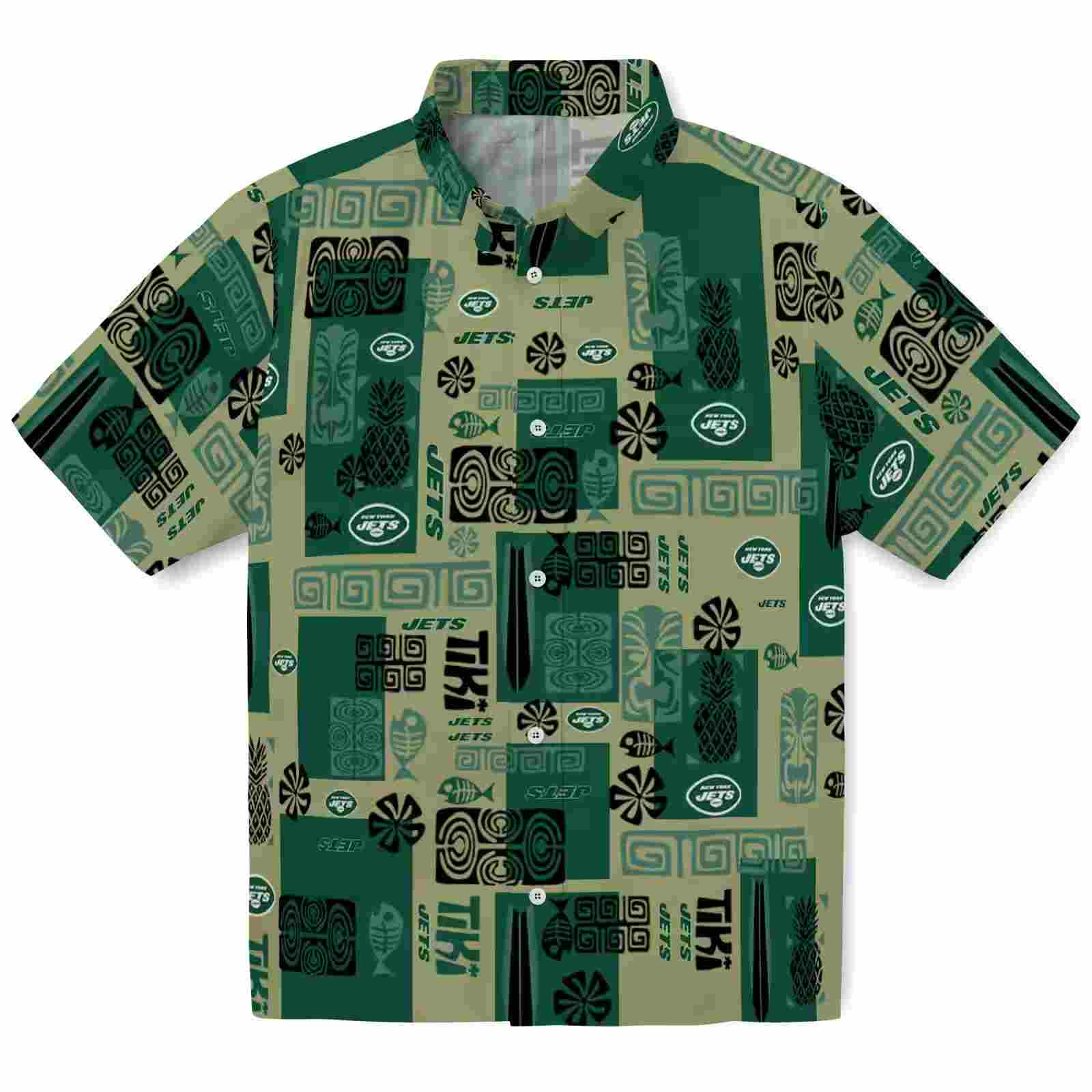 New York Jets Tribal Symbols Green Hawaiian Shirt