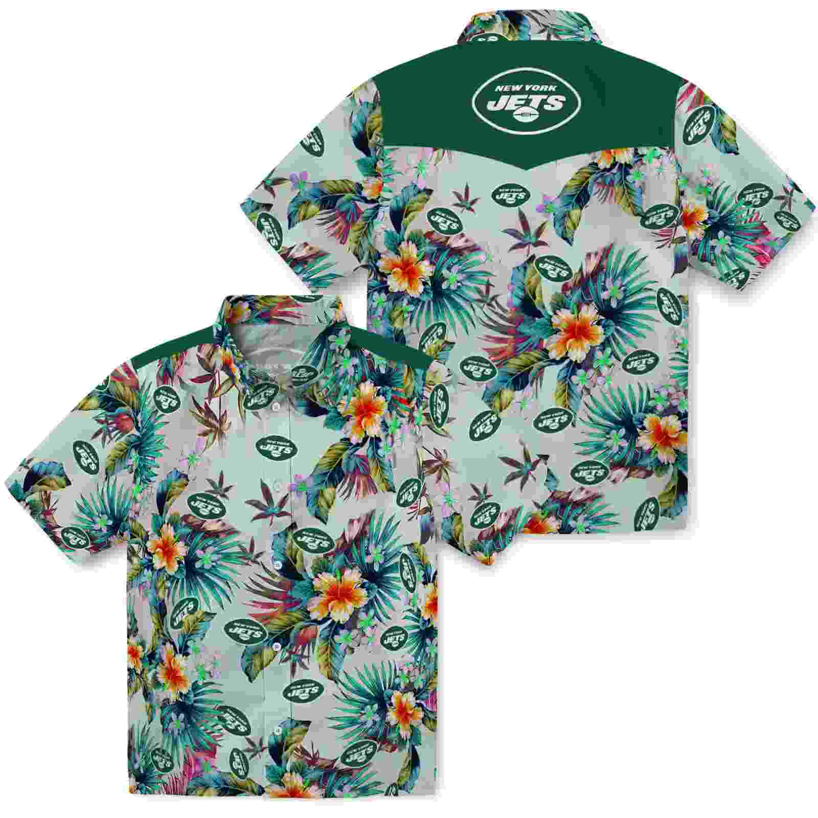 new york jets tropical foliage green hawaiian shirt high quality