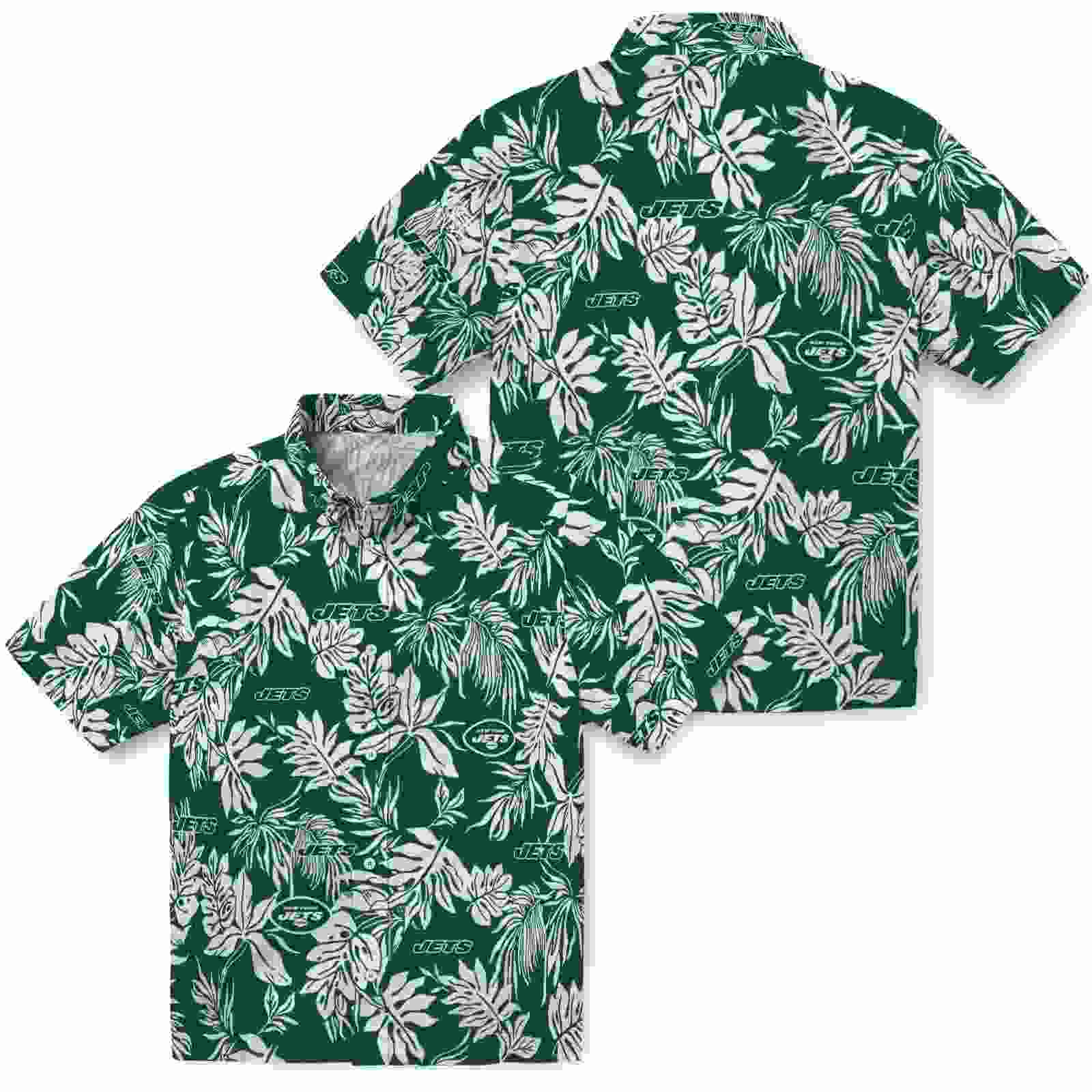 new york jets tropical leaf green white hawaiian shirt high quality