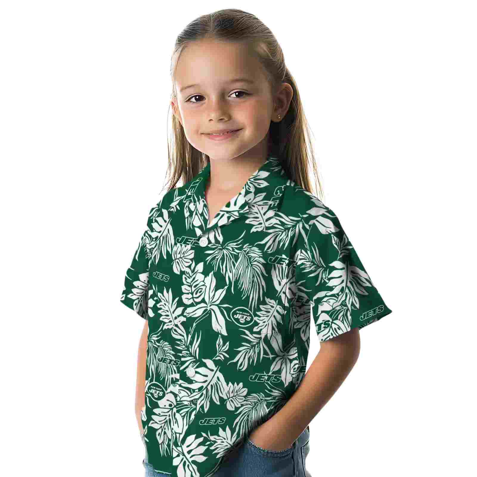 new york jets tropical leaf green white hawaiian shirt premium grade