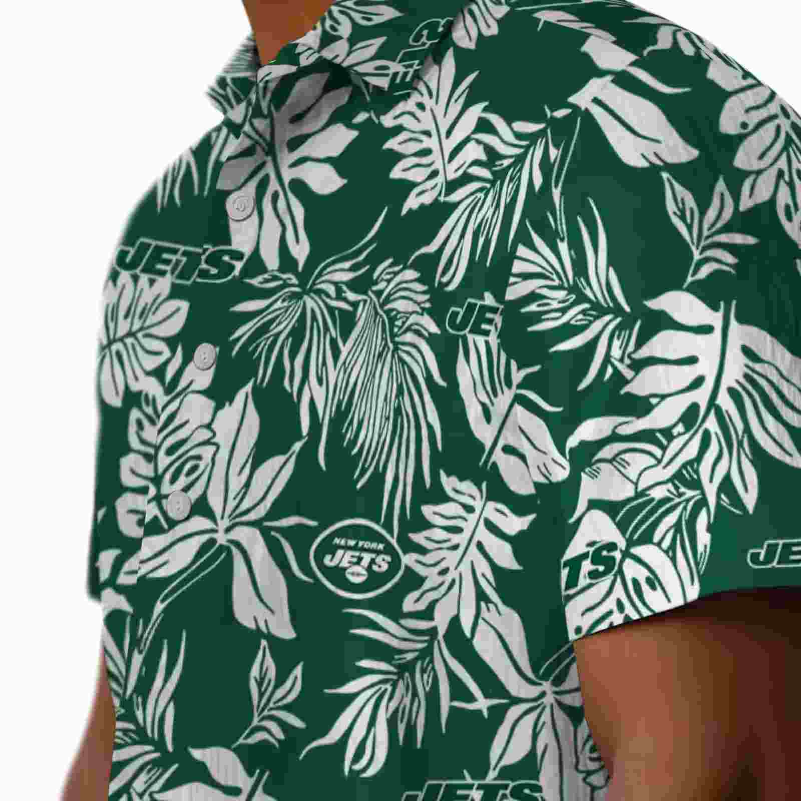 new york jets tropical leaf green white hawaiian shirt trendy