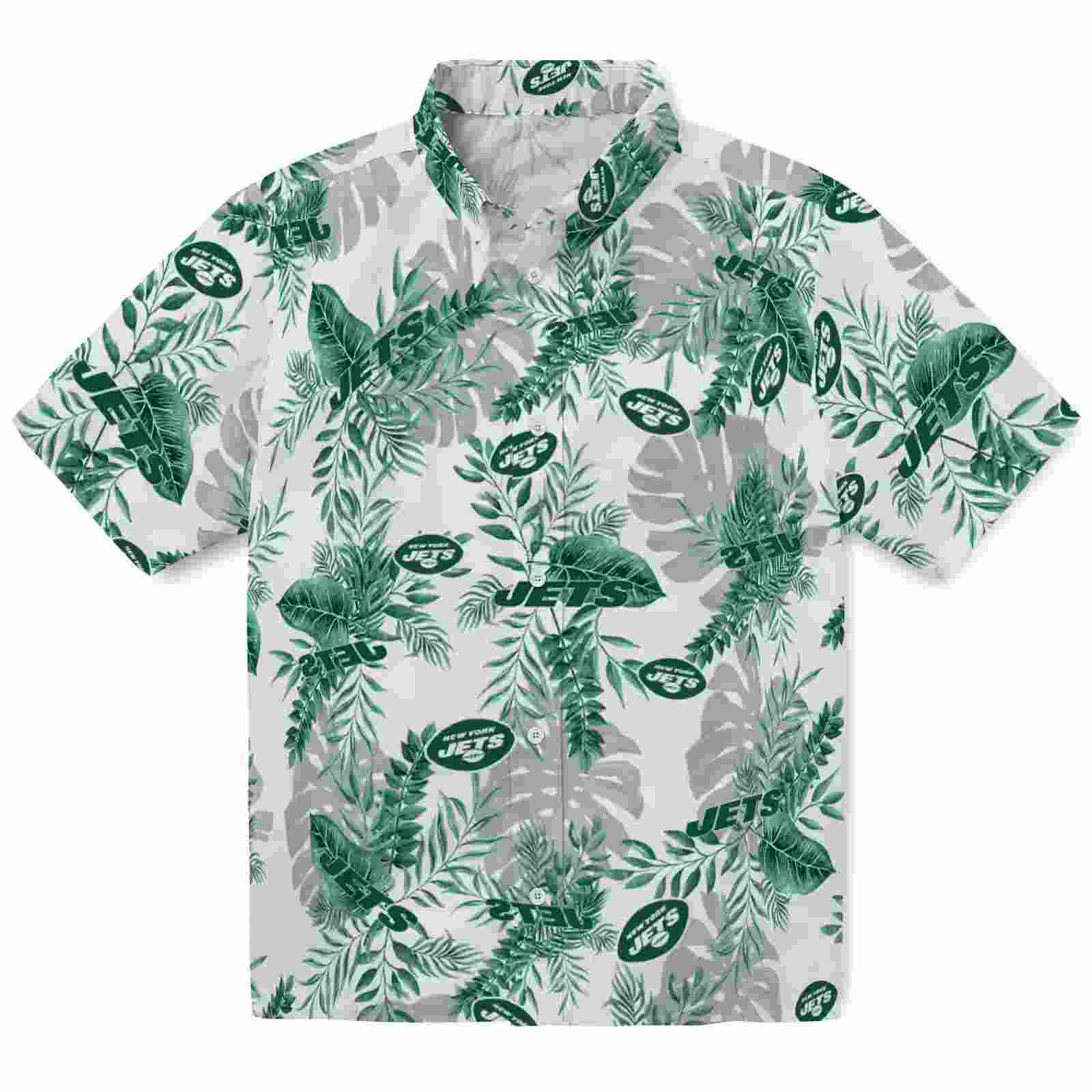 New York Jets Tropical Leaves Green White Hawaiian Shirt