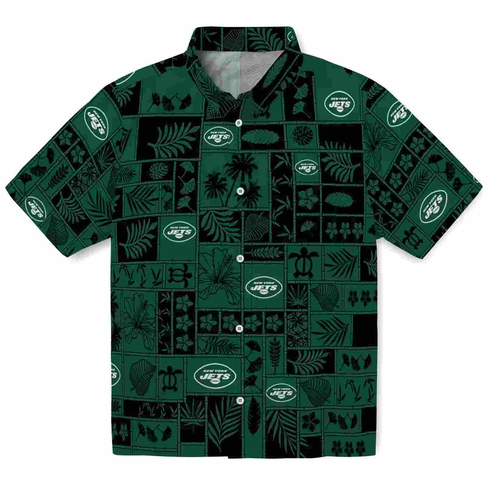 New York Jets Tropical Patchwork Green Black Hawaiian Shirt