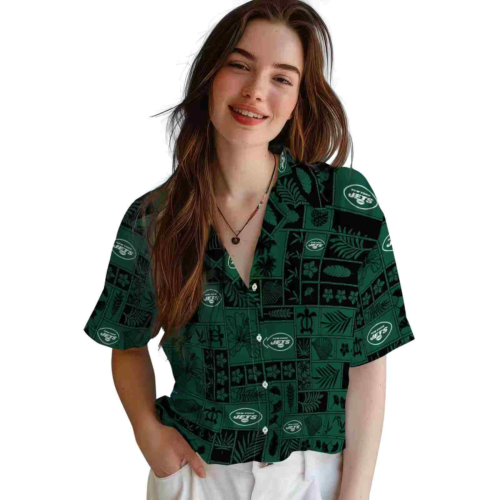 new york jets tropical patchwork green black hawaiian shirt latest model