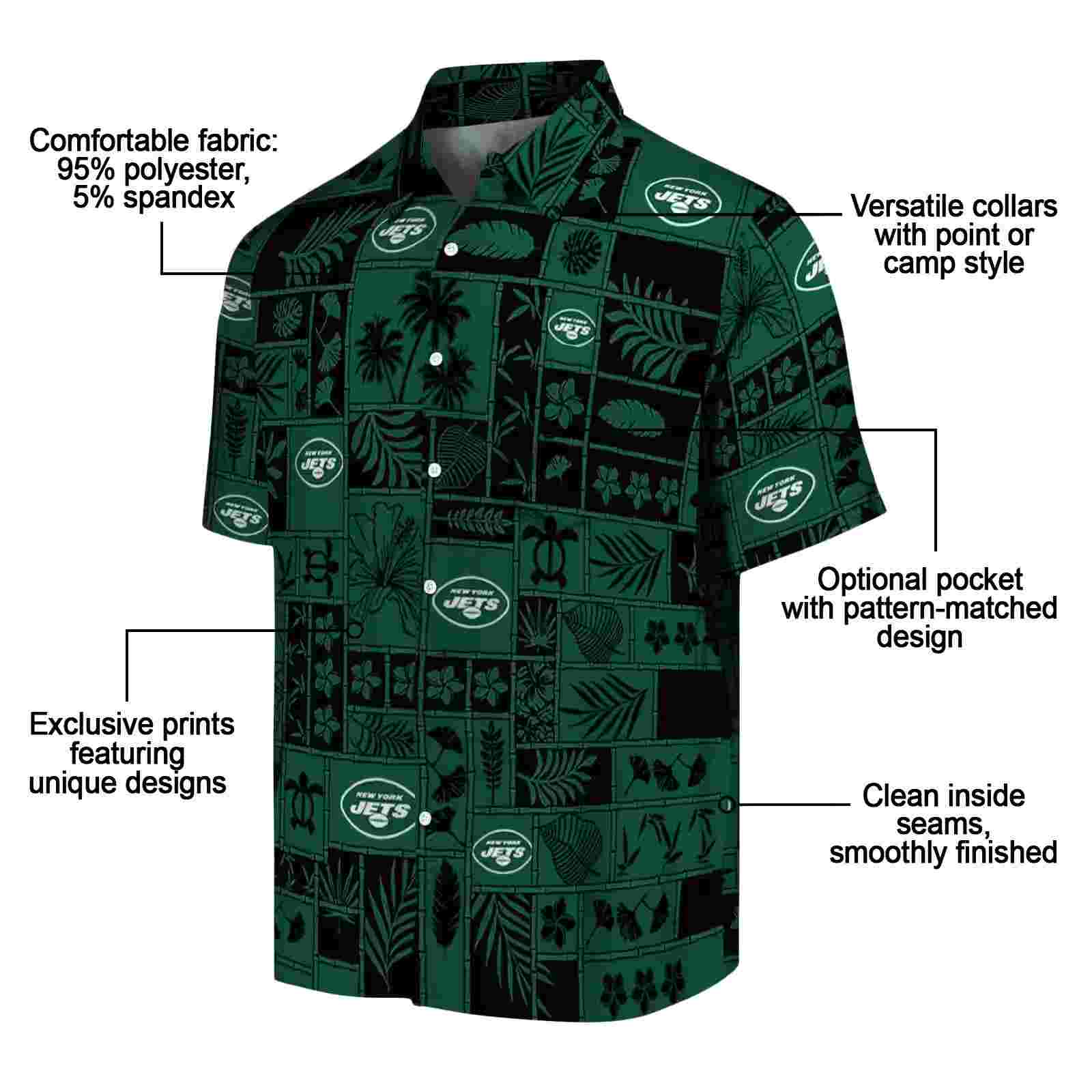 new york jets tropical patchwork green black hawaiian shirt new arrival