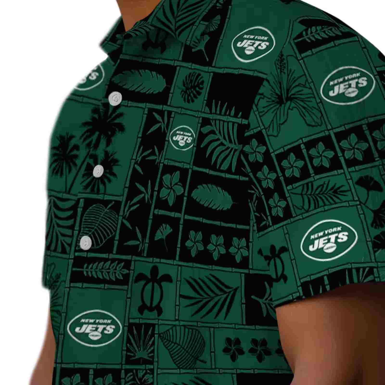 new york jets tropical patchwork green black hawaiian shirt trendy