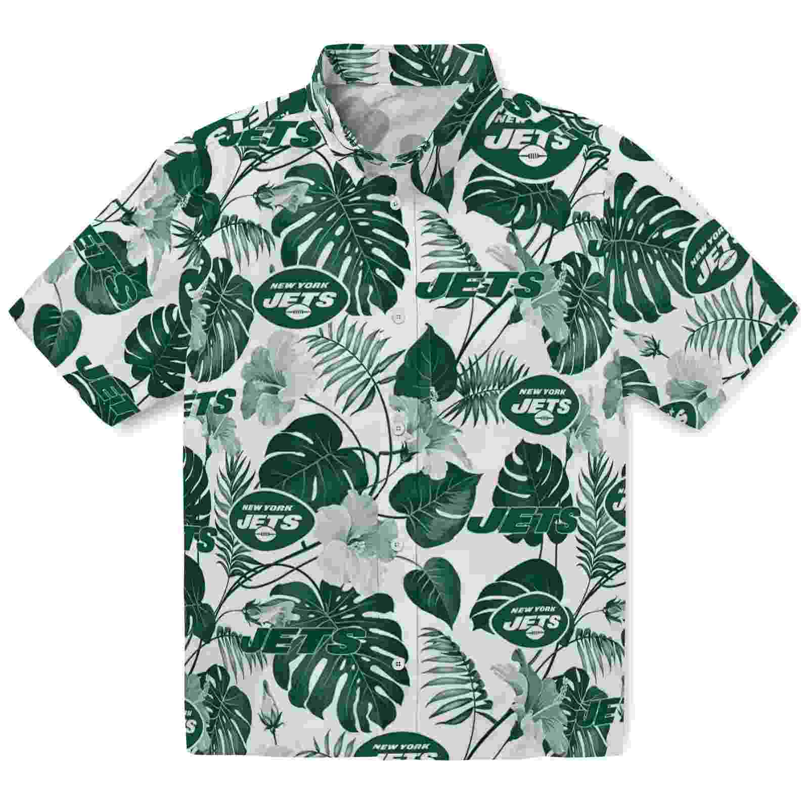 New York Jets Tropical Plants Green White Hawaiian Shirt