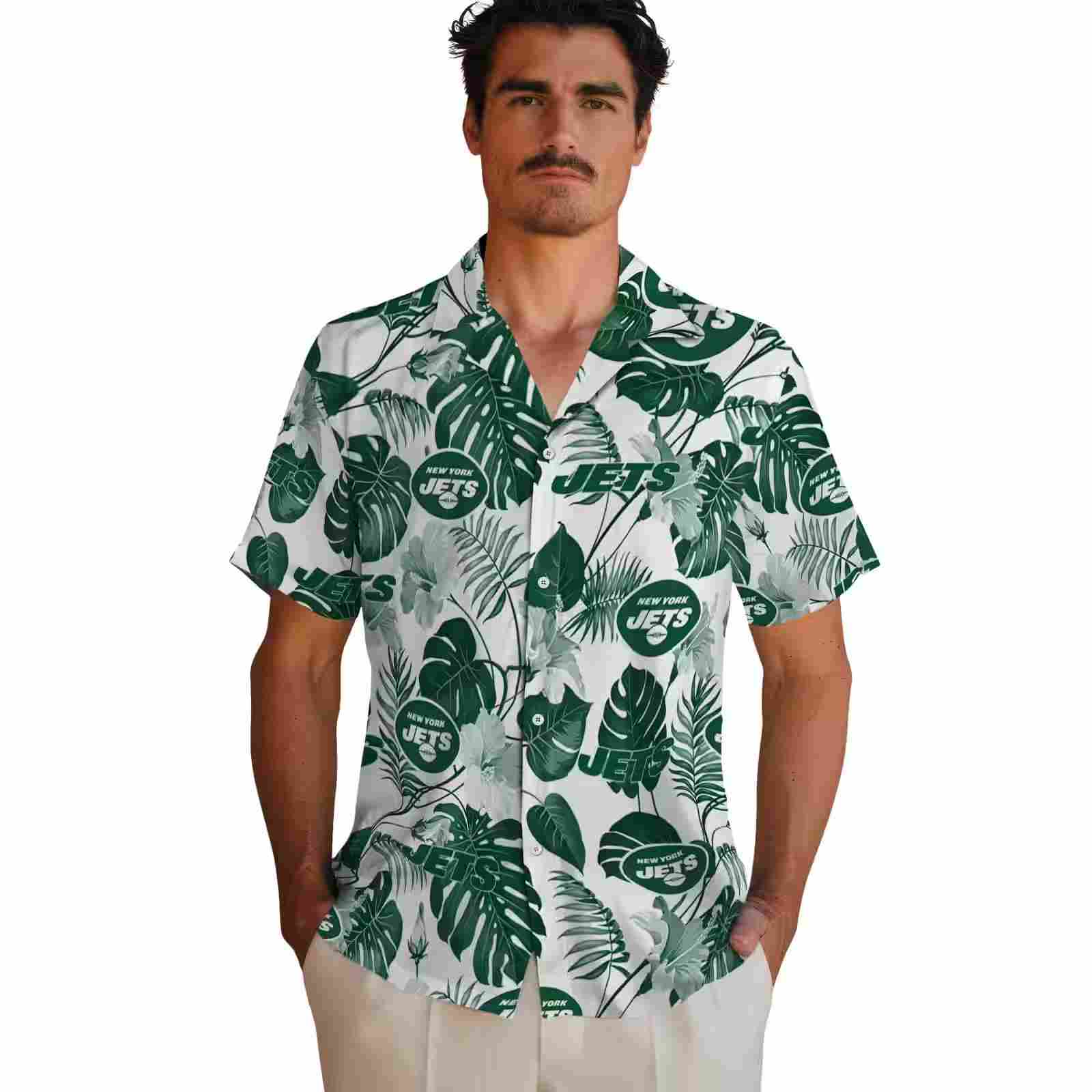 new york jets tropical plants green white hawaiian shirt fashion forward