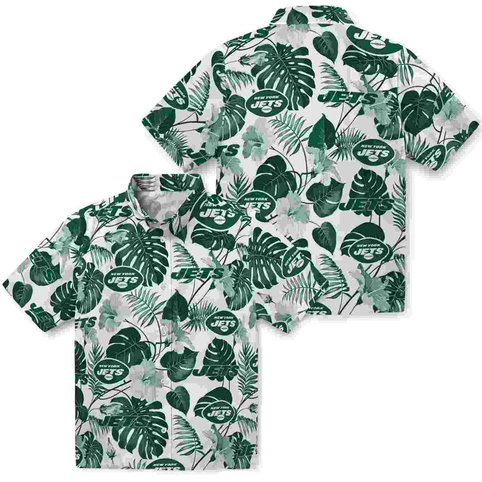 new york jets tropical plants green white hawaiian shirt high quality