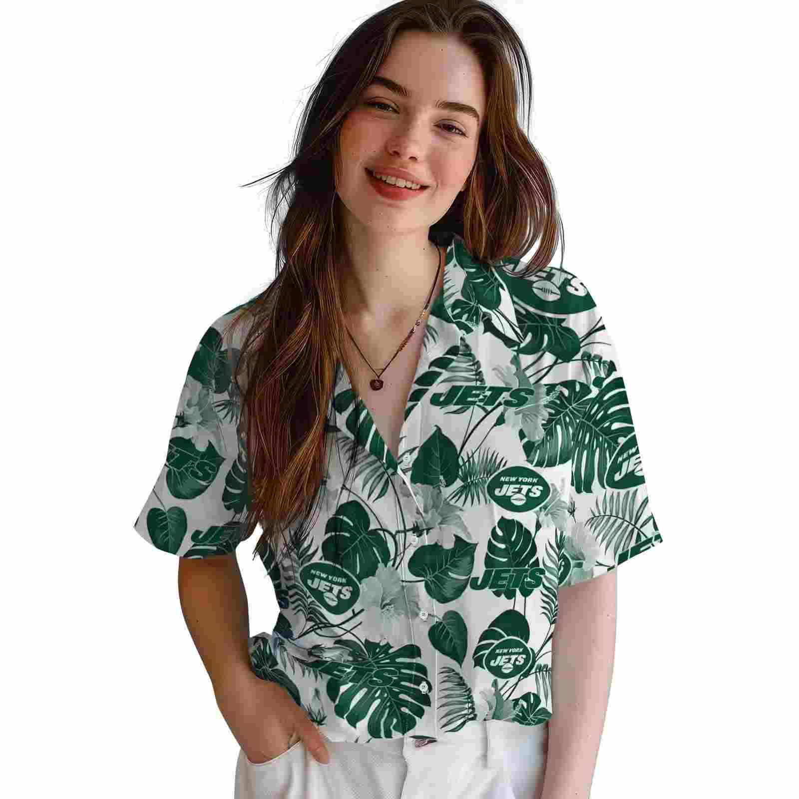 new york jets tropical plants green white hawaiian shirt latest model