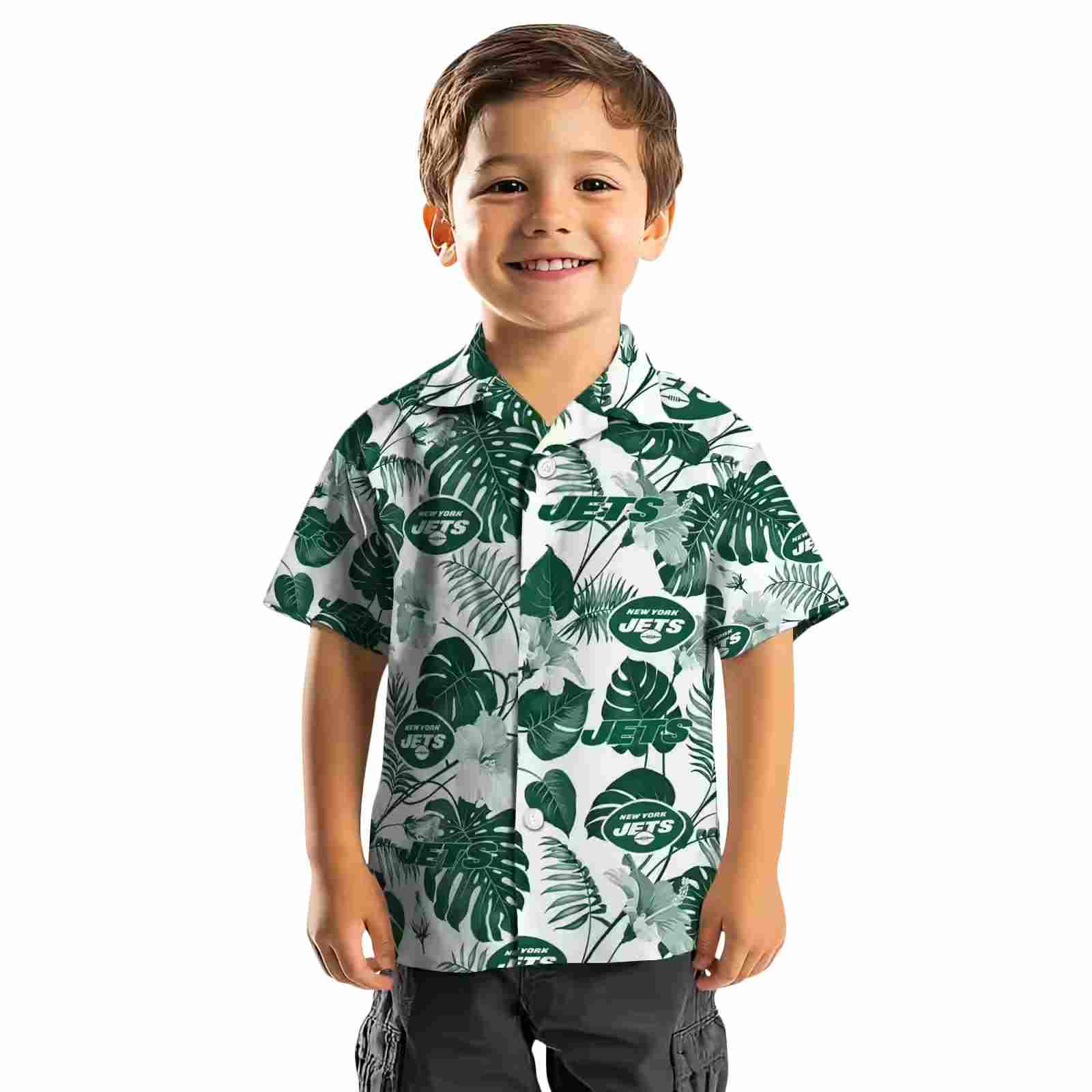 new york jets tropical plants green white hawaiian shirt top rated