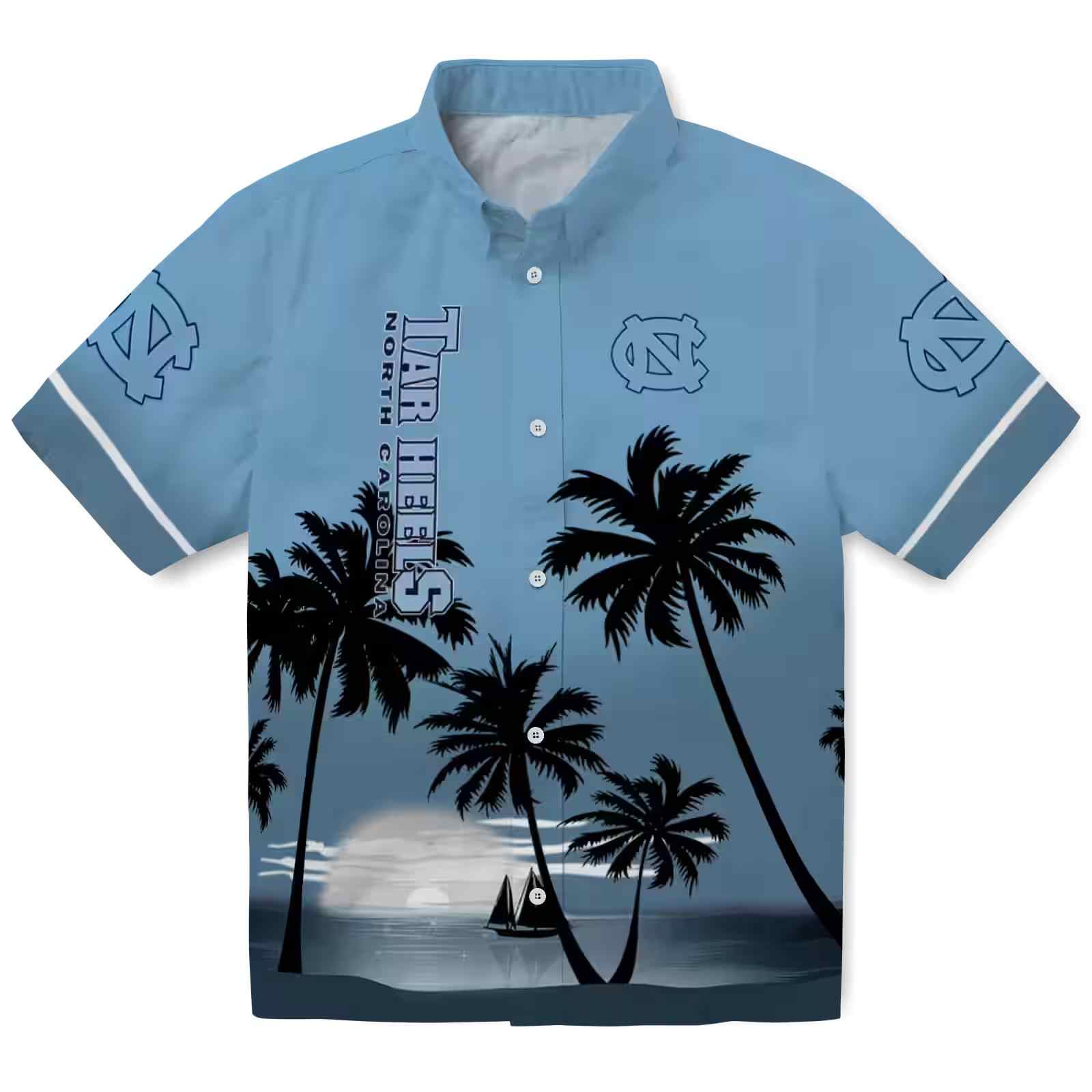 North Carolina Tar Heels Beach Sunset Light Blue Black Hawaiian Shirt