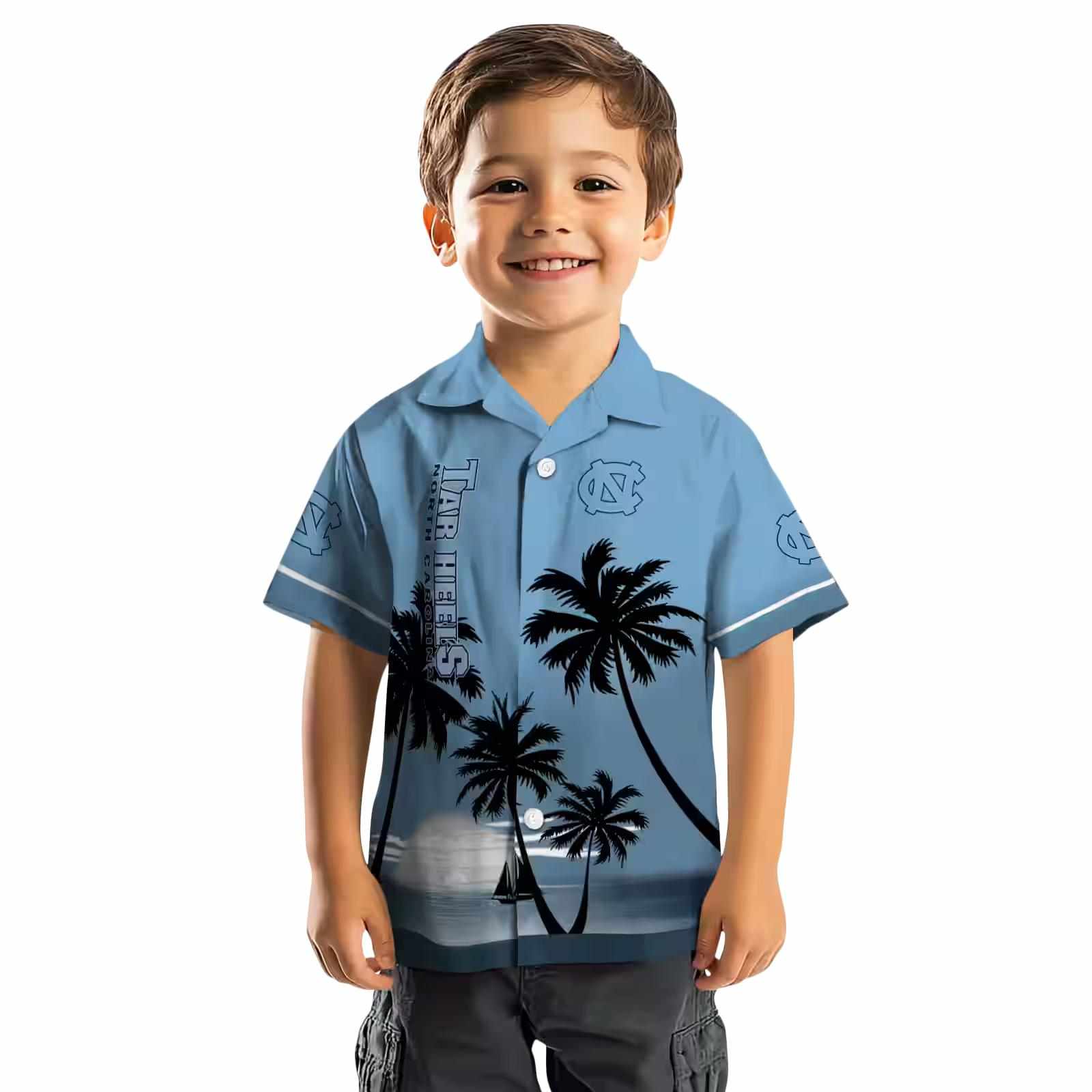 north carolina tar heels beach sunset light blue black hawaiian shirt top rated