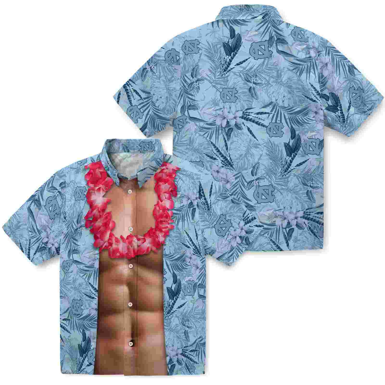 north carolina tar heels chest illusion light blue hawaiian shirt high quality