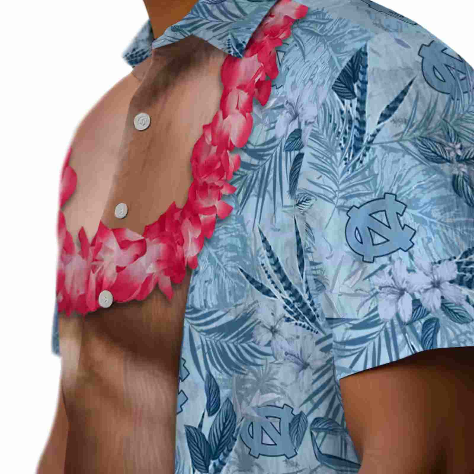 north carolina tar heels chest illusion light blue hawaiian shirt trendy