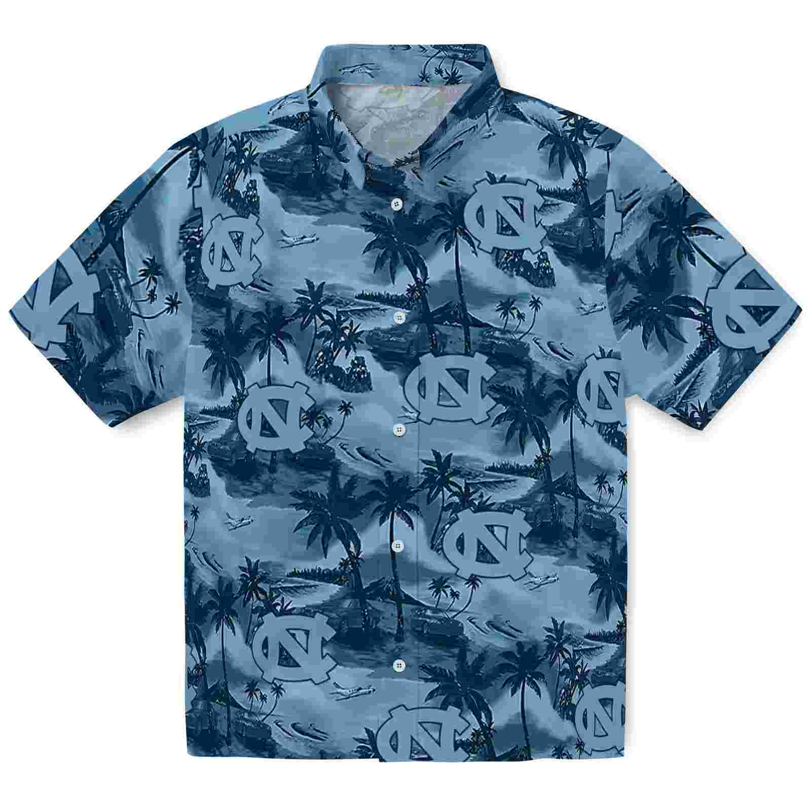 North Carolina Tar Heels Coastal Palms Light Blue Hawaiian Shirt