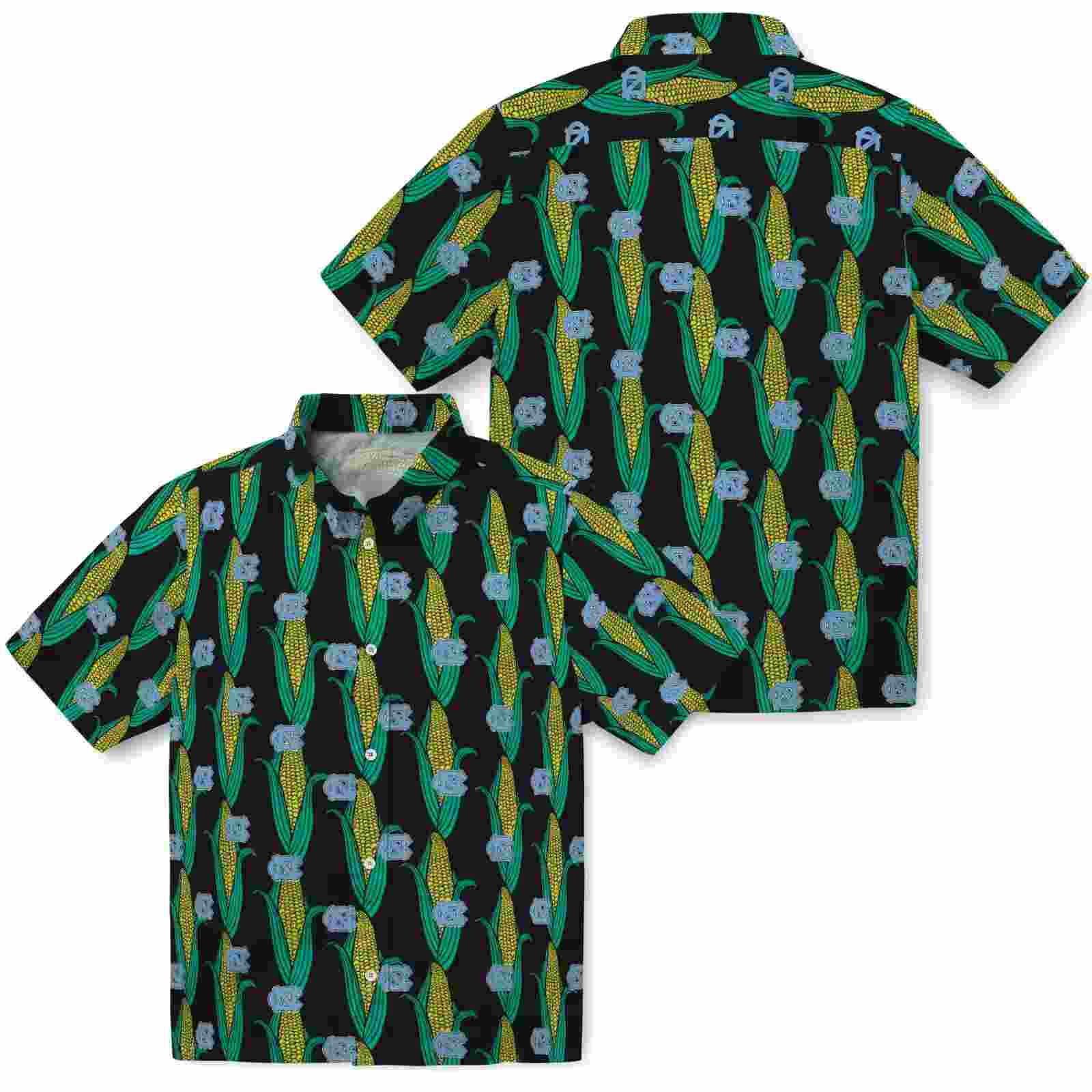 north carolina tar heels corn motifs black green hawaiian shirt high quality