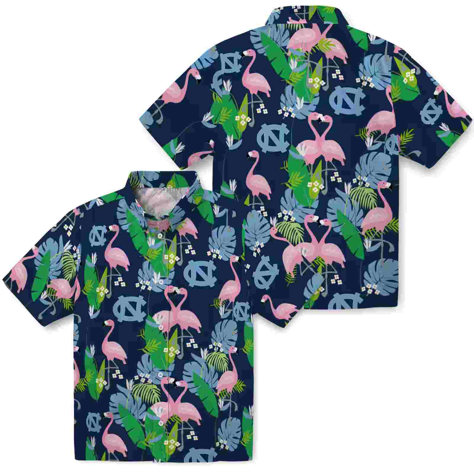 north carolina tar heels flamingo foliage light blue green hawaiian shirt high quality