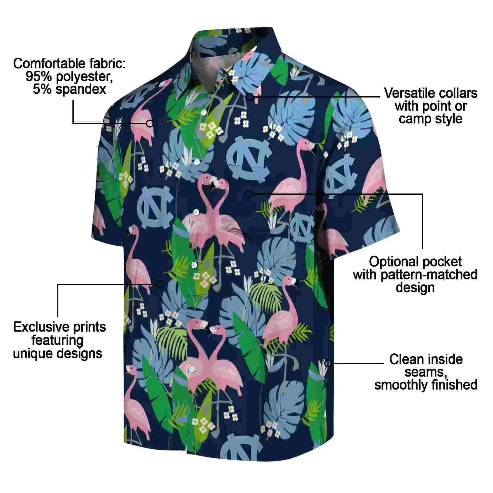 north carolina tar heels flamingo foliage light blue green hawaiian shirt new arrival