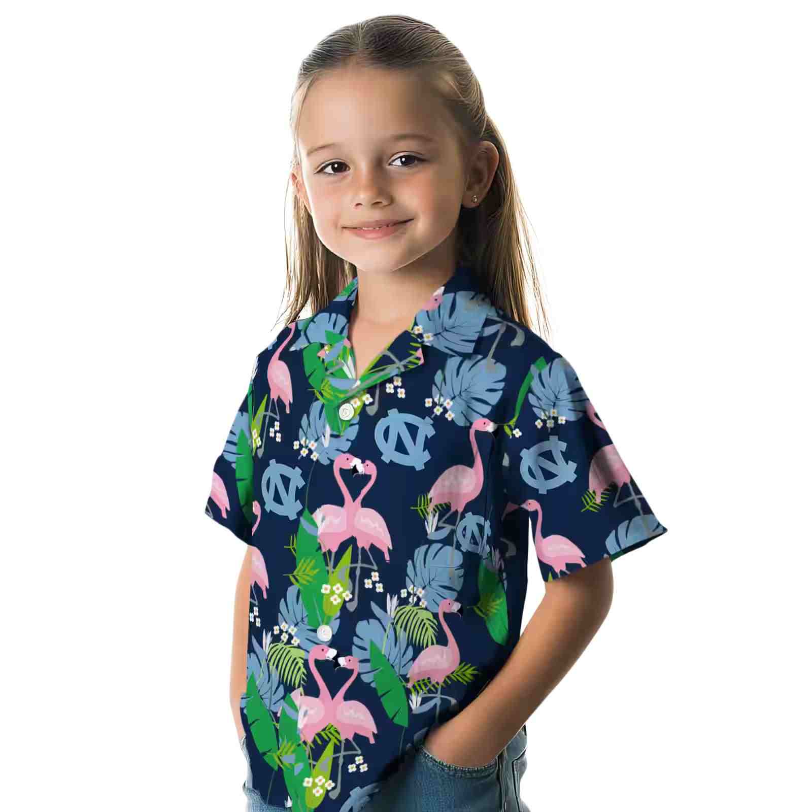 north carolina tar heels flamingo foliage light blue green hawaiian shirt premium grade