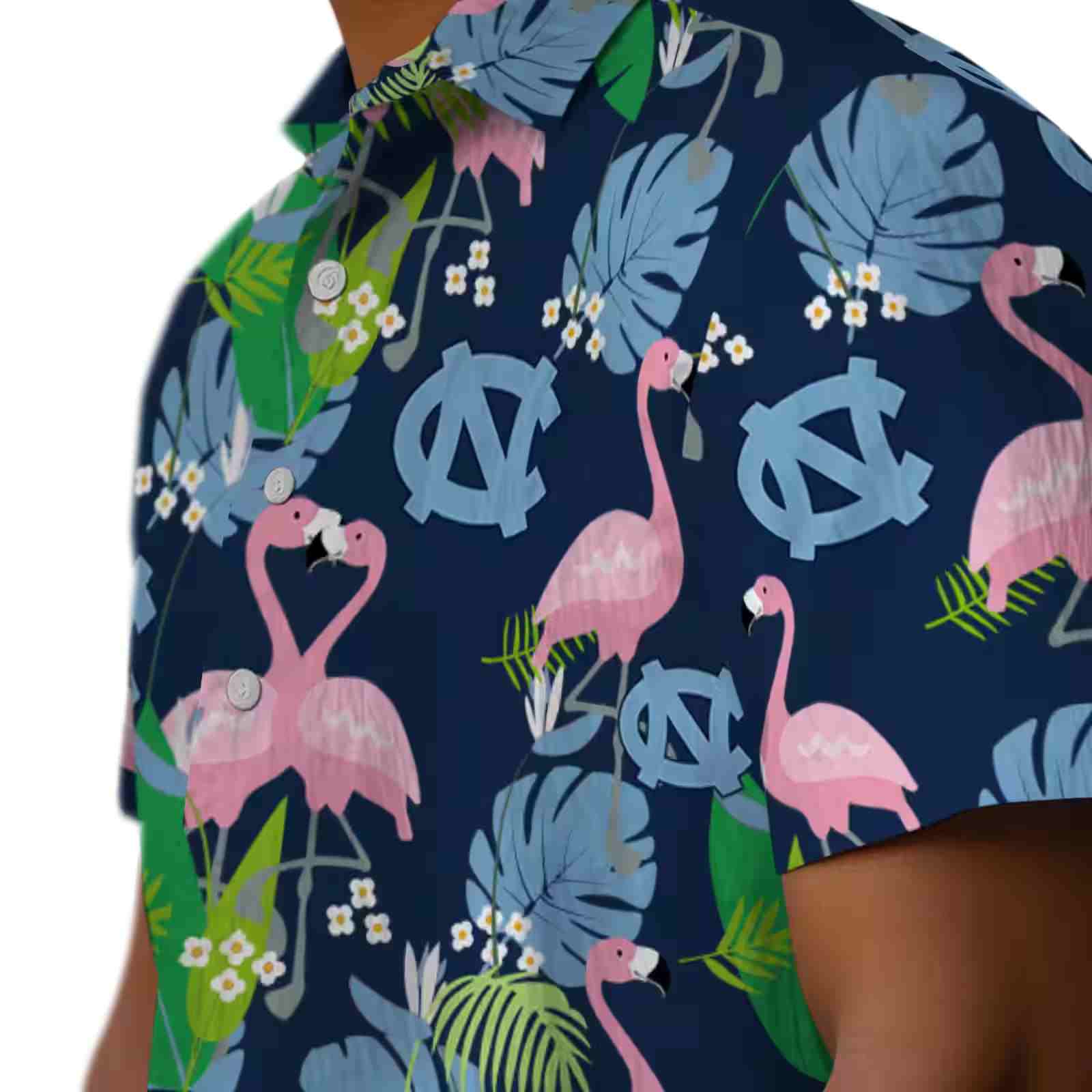 north carolina tar heels flamingo foliage light blue green hawaiian shirt trendy