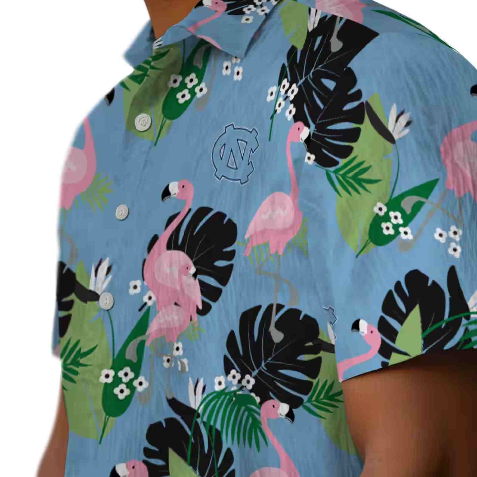 north carolina tar heels flamingo leaf motif light blue hawaiian shirt trendy