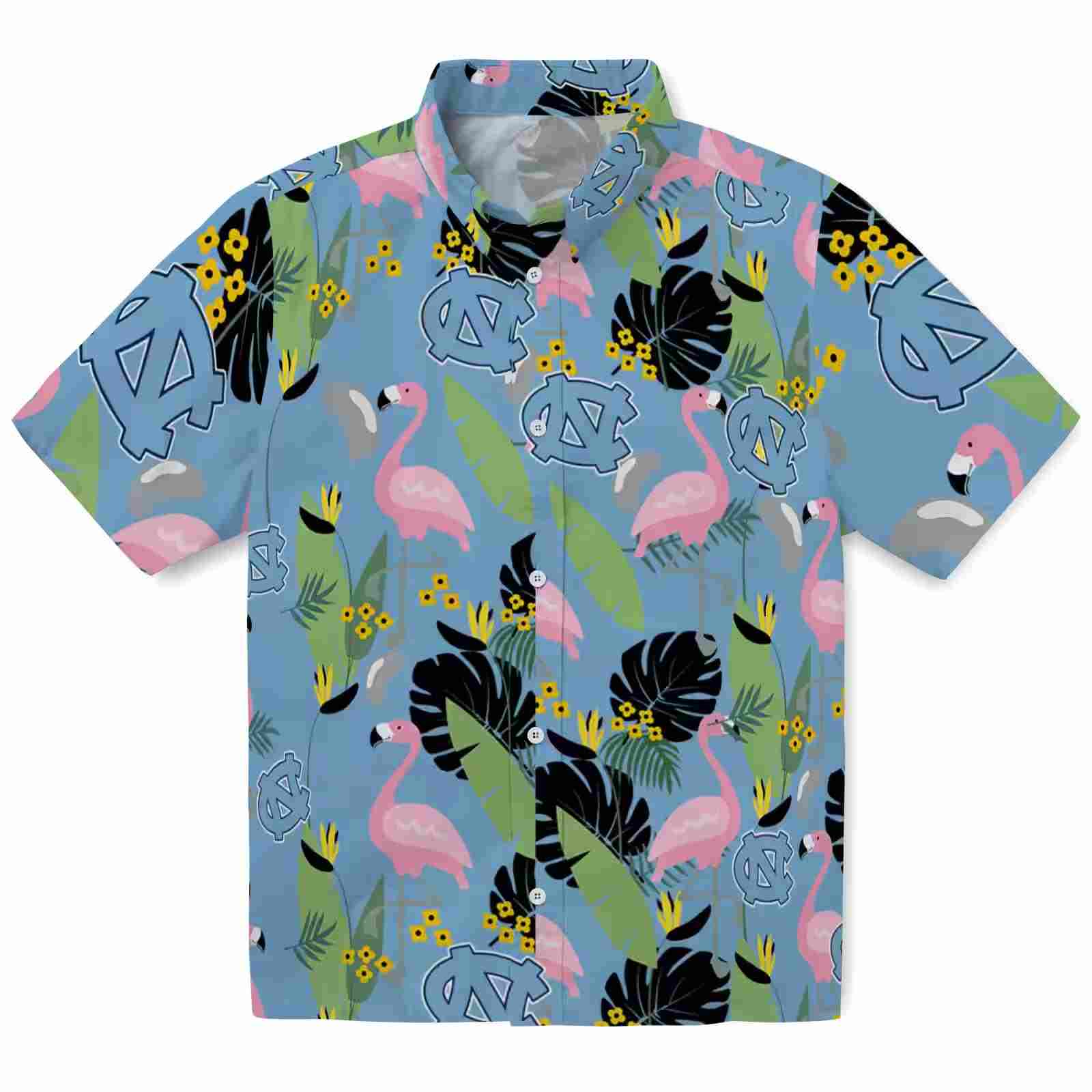 North Carolina Tar Heels Flamingo Leaves Light Blue Hawaiian Shirt