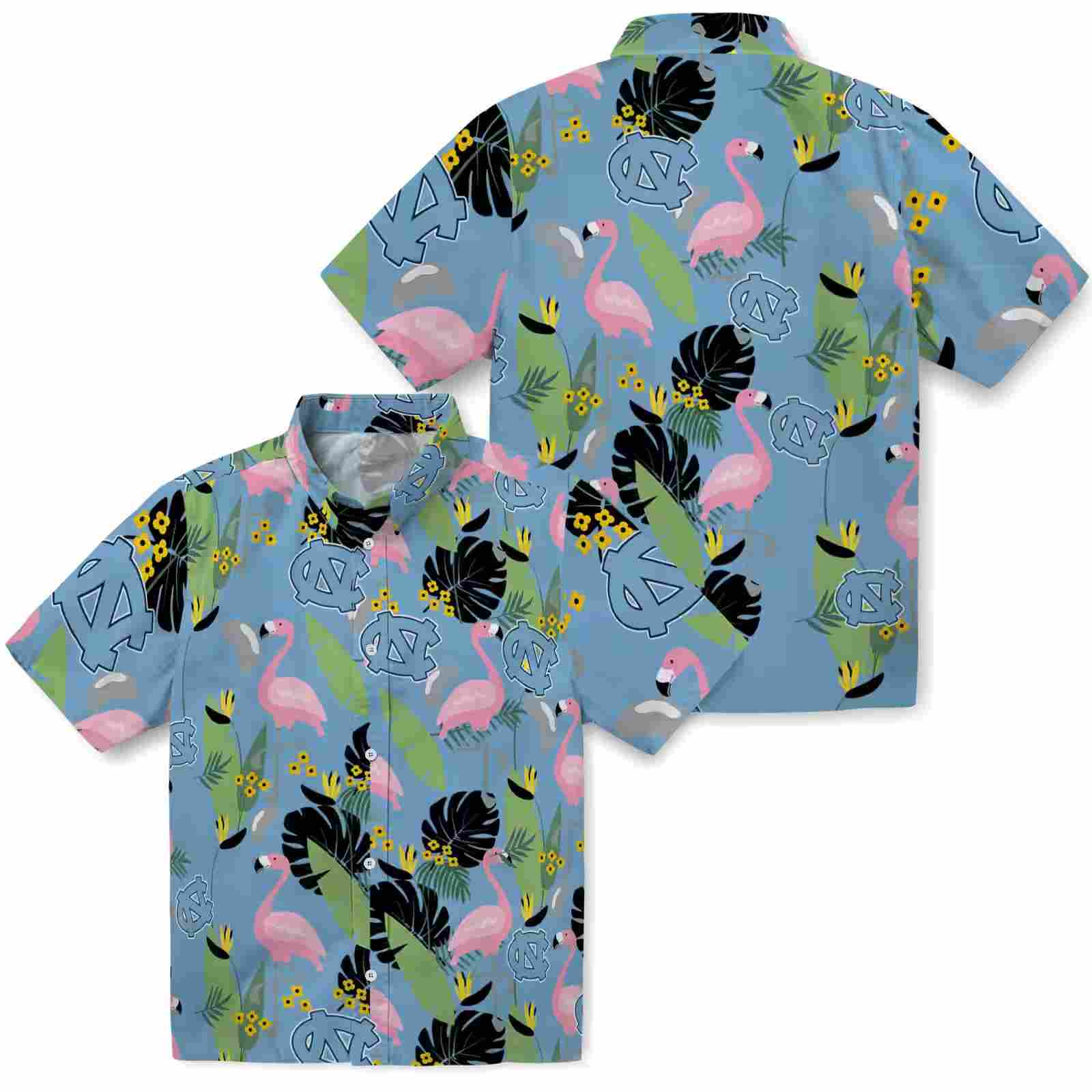 north carolina tar heels flamingo leaves light blue hawaiian shirt high quality