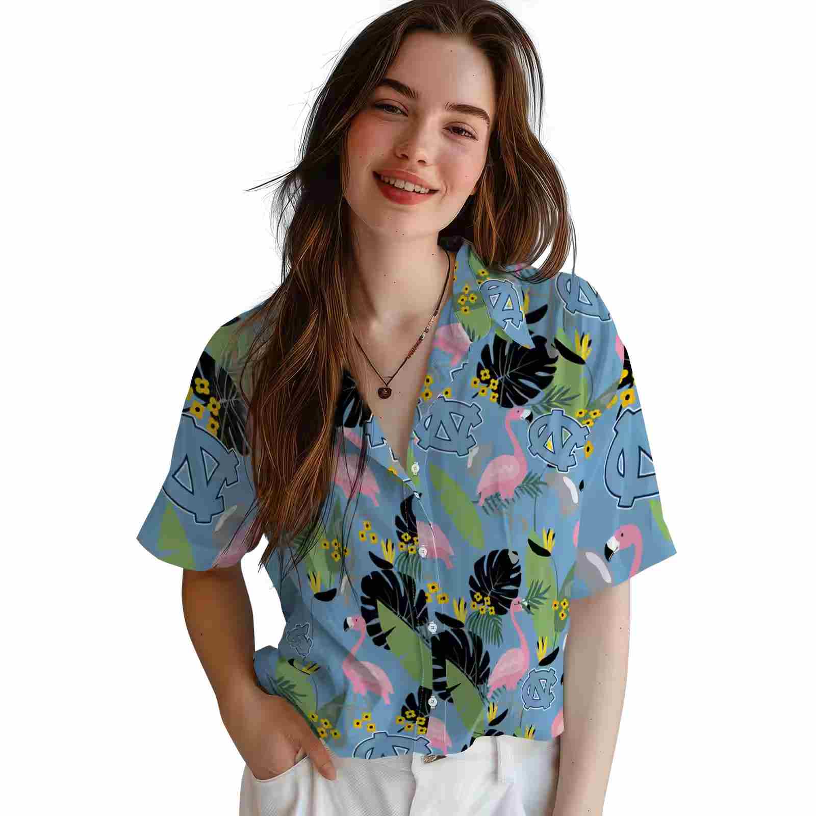 north carolina tar heels flamingo leaves light blue hawaiian shirt latest model