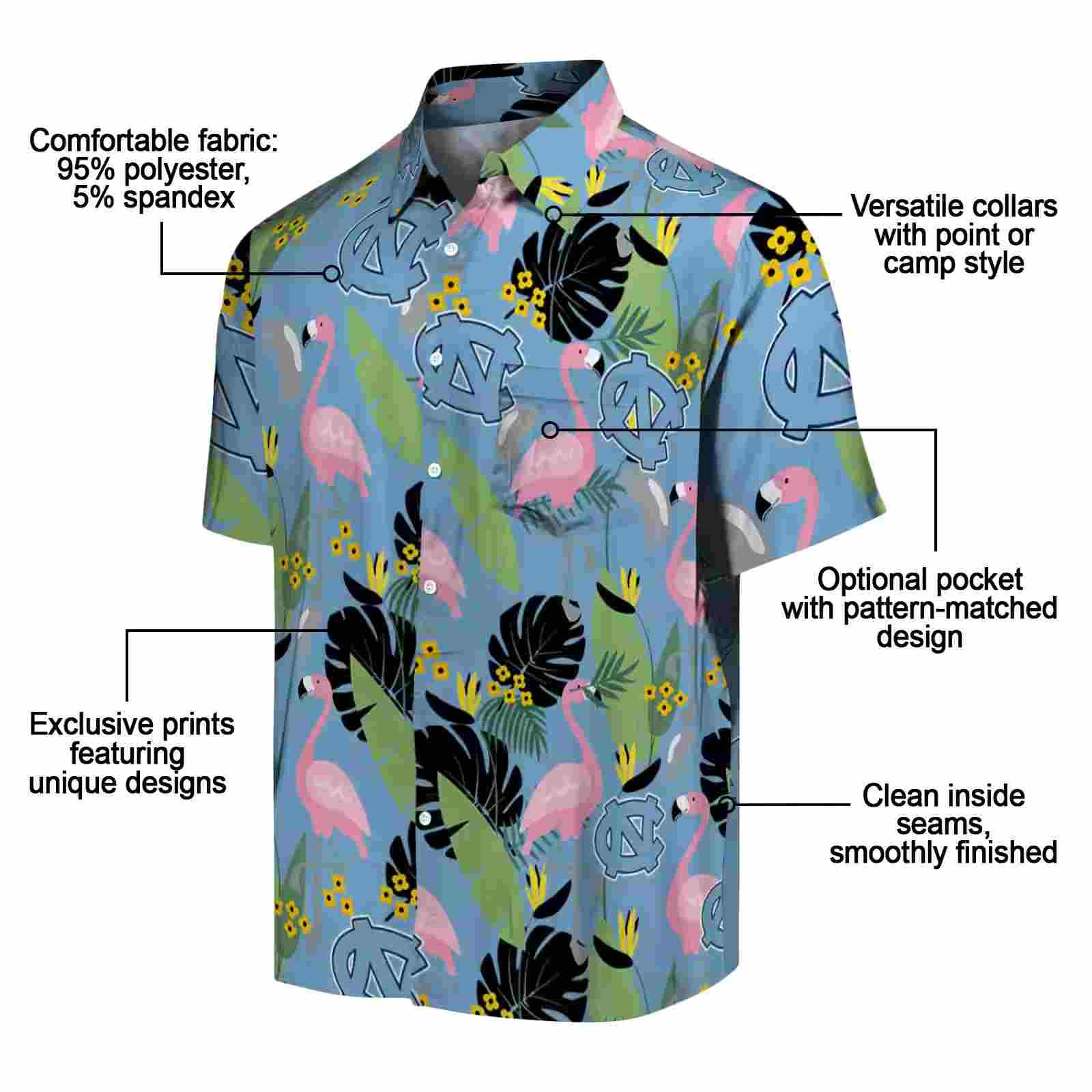 north carolina tar heels flamingo leaves light blue hawaiian shirt new arrival