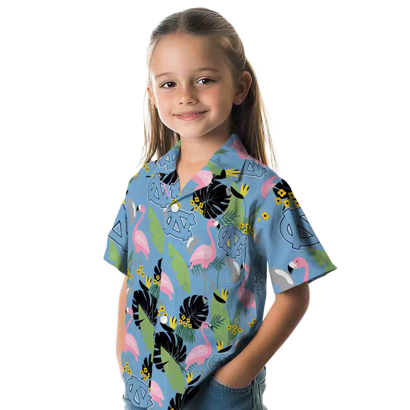 north carolina tar heels flamingo leaves light blue hawaiian shirt premium grade