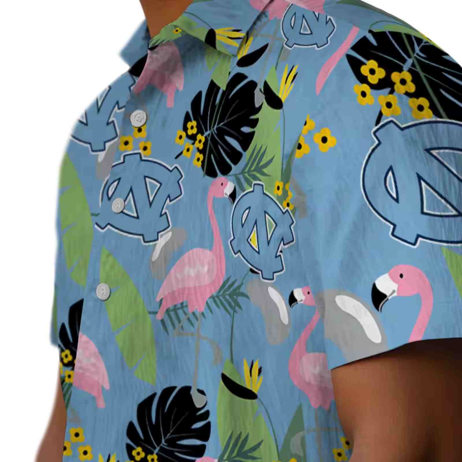 north carolina tar heels flamingo leaves light blue hawaiian shirt trendy