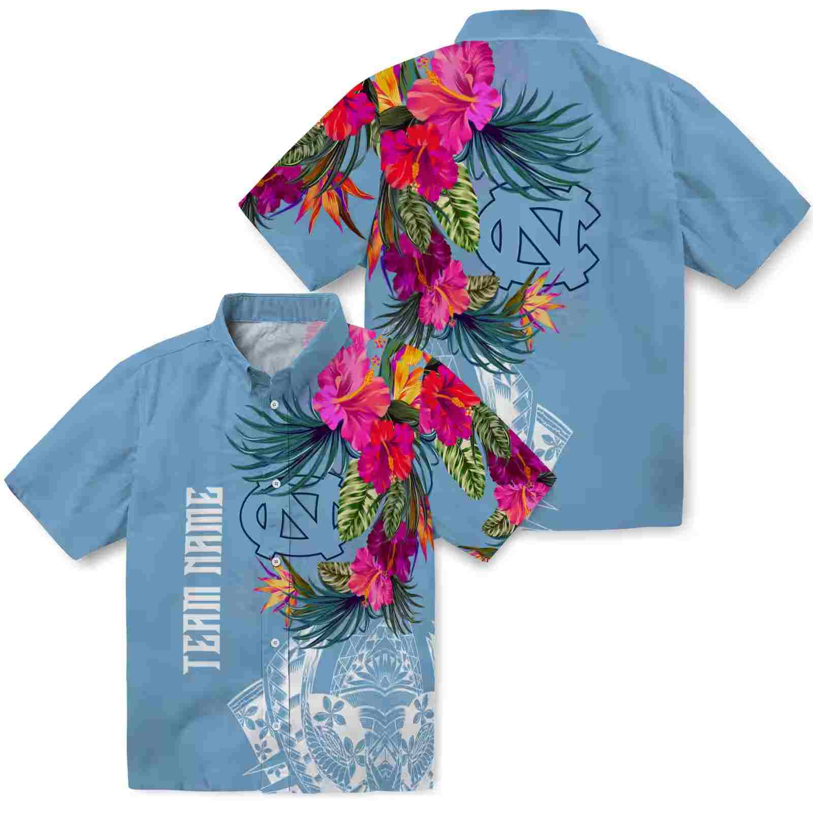 north carolina tar heels floral polynesian light blue hawaiian shirt high quality