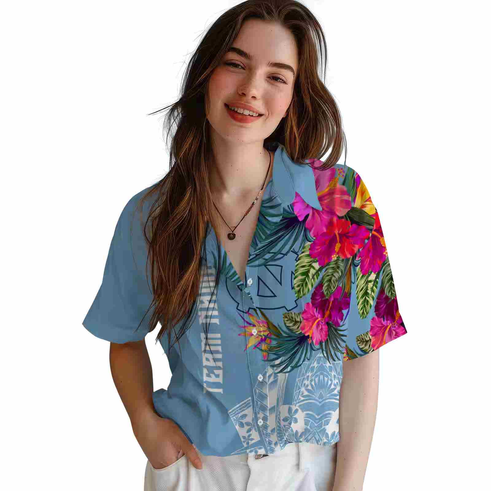 north carolina tar heels floral polynesian light blue hawaiian shirt latest model