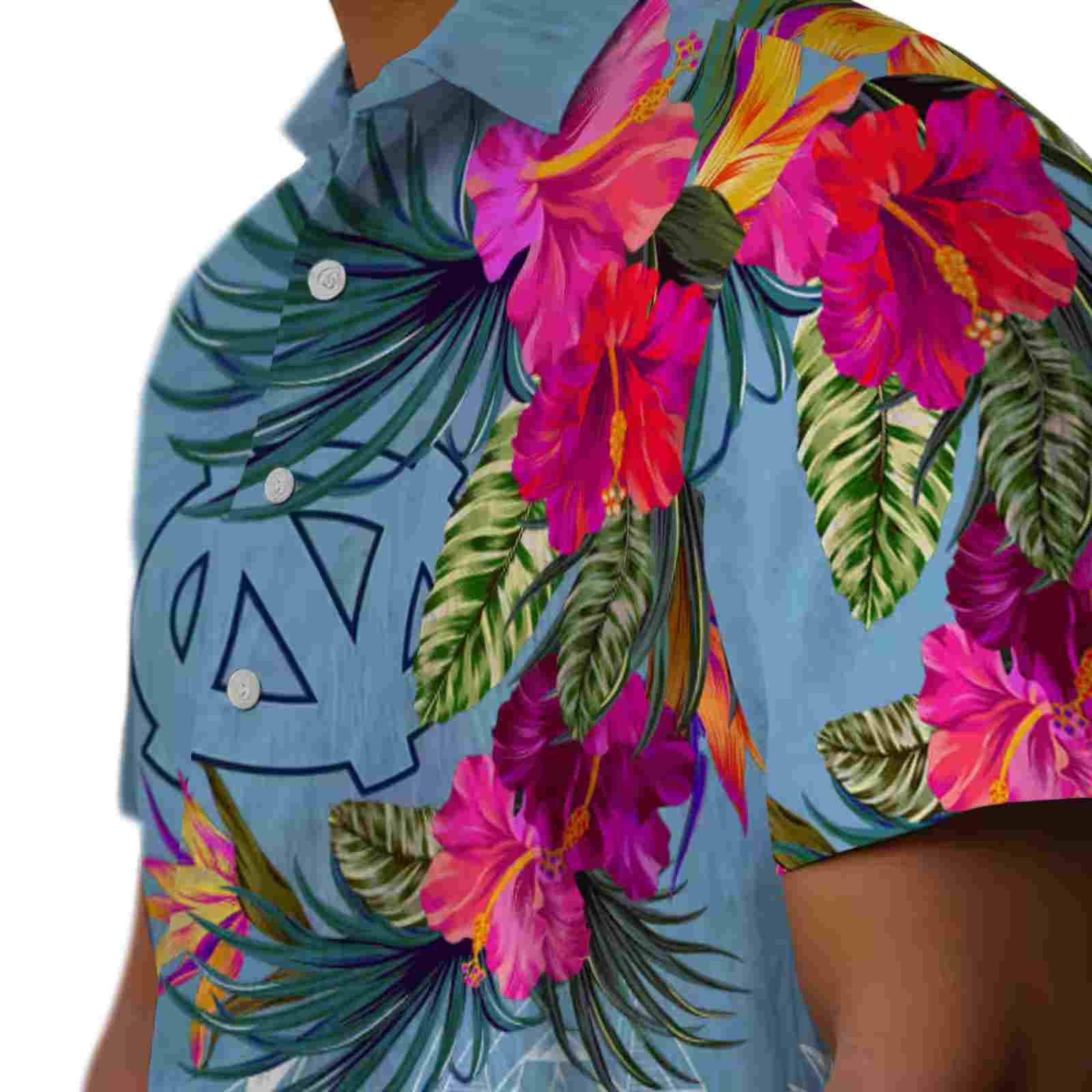 north carolina tar heels floral polynesian light blue hawaiian shirt trendy