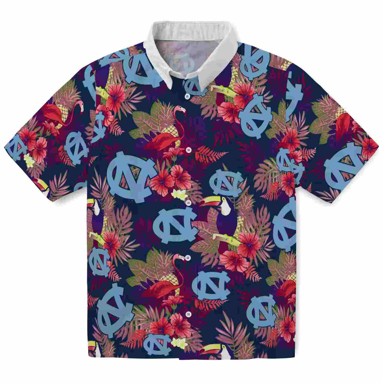 North Carolina Tar Heels Floral Toucan Light Blue Red Hawaiian Shirt