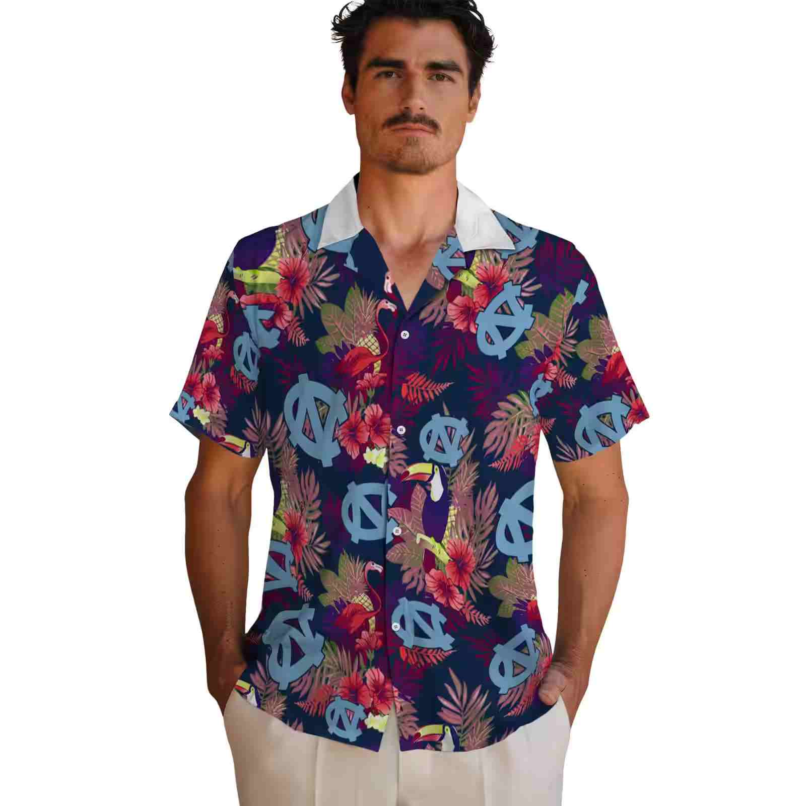 north carolina tar heels floral toucan light blue red hawaiian shirt fashion forward