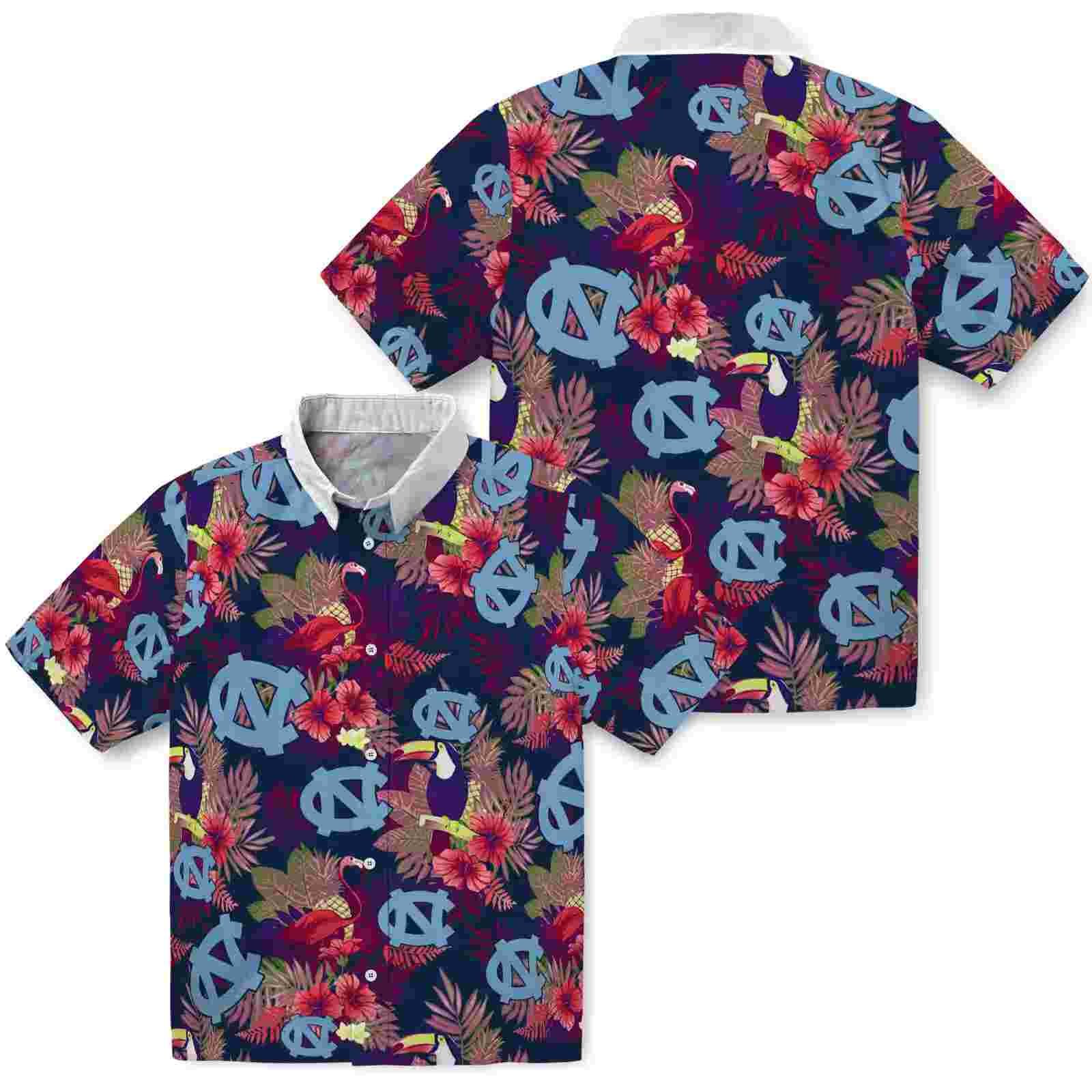 north carolina tar heels floral toucan light blue red hawaiian shirt high quality