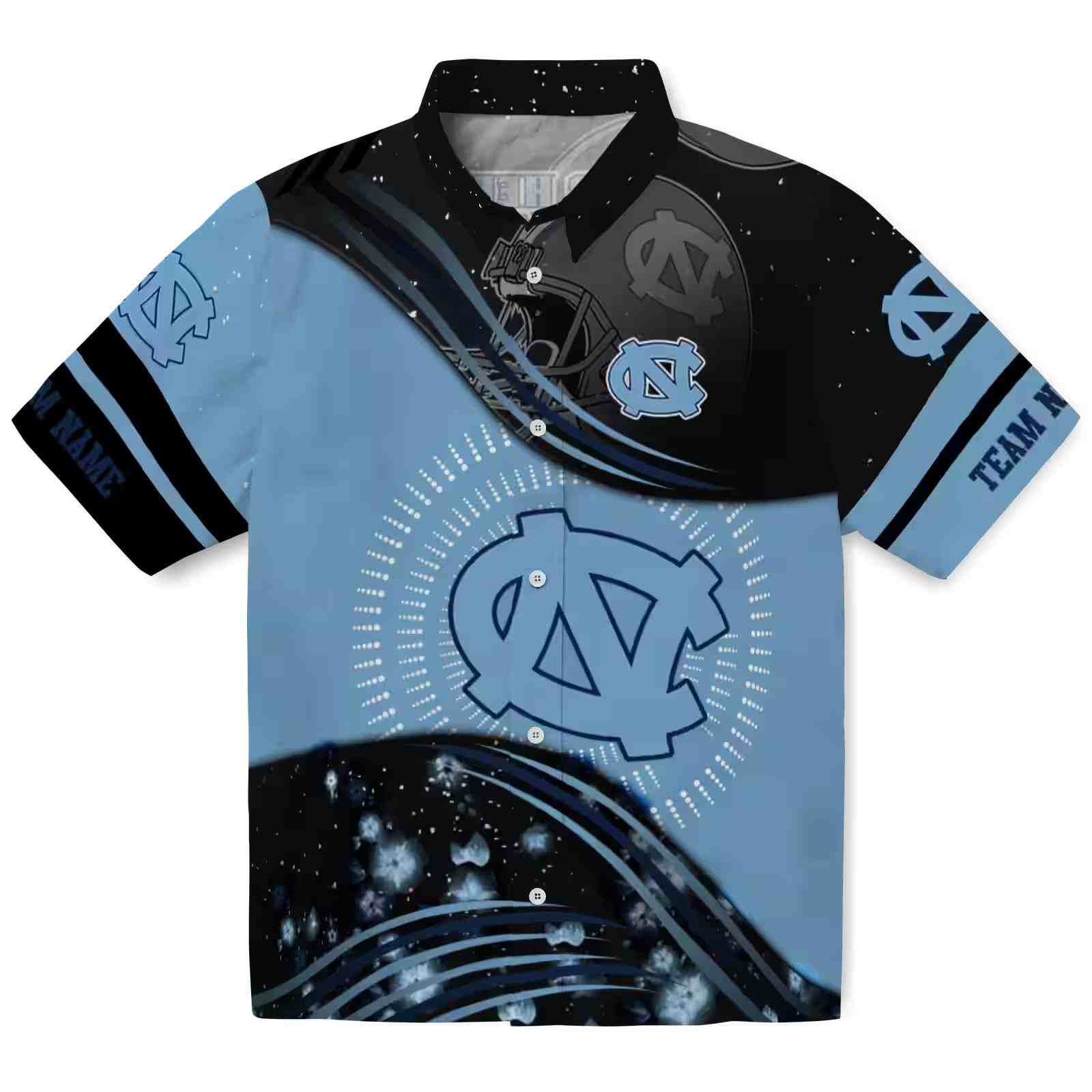 North Carolina Tar Heels Football Wave Light Blue Black Hawaiian Shirt