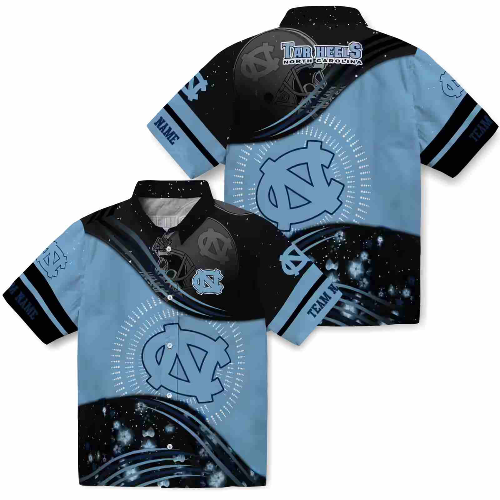 north carolina tar heels football wave light blue black hawaiian shirt high quality