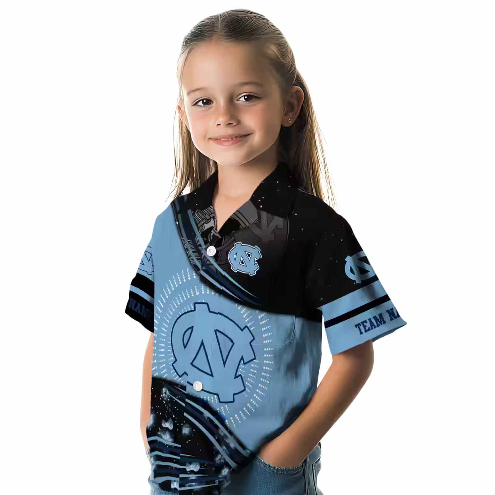 north carolina tar heels football wave light blue black hawaiian shirt premium grade