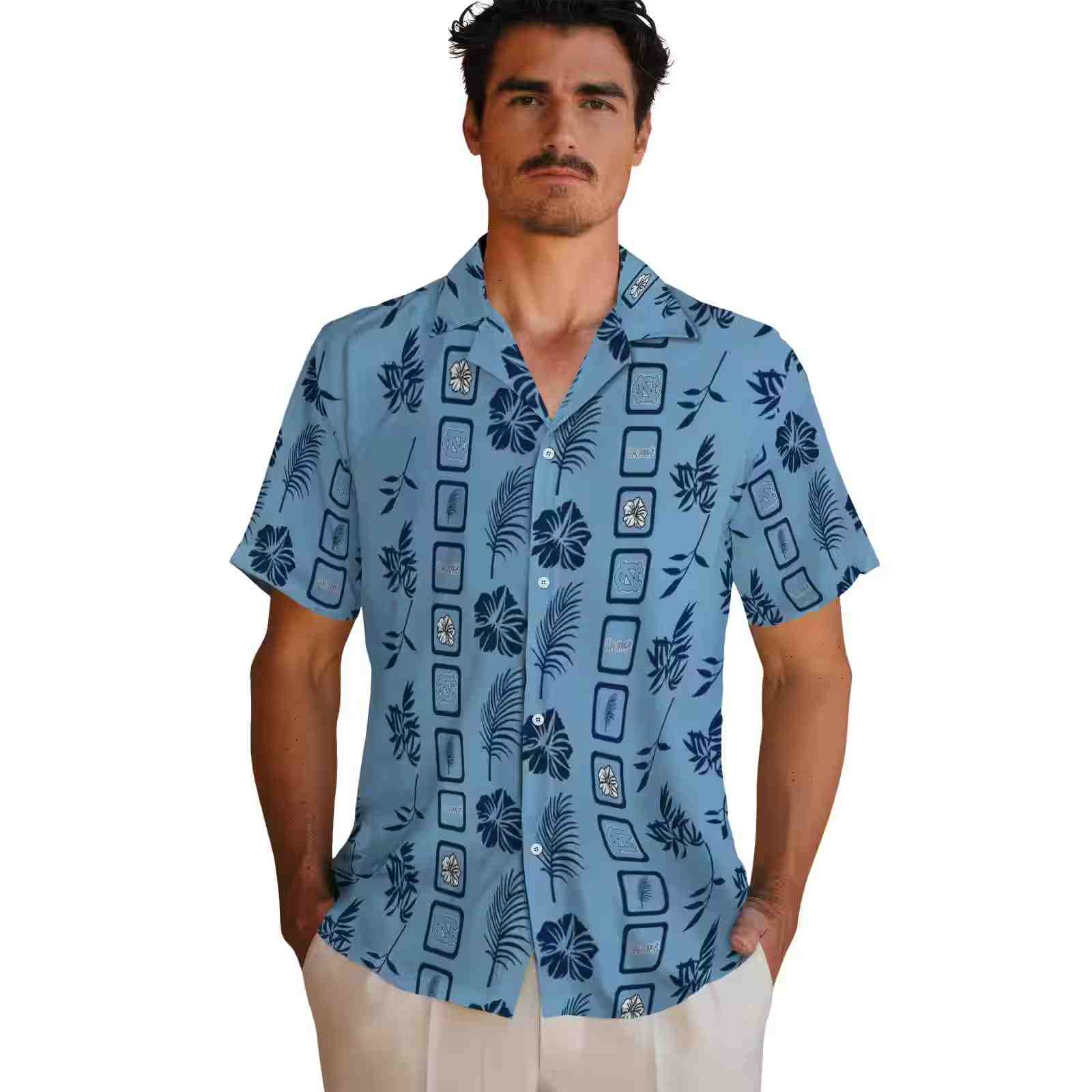 north carolina tar heels framed floral light blue hawaiian shirt fashion forward