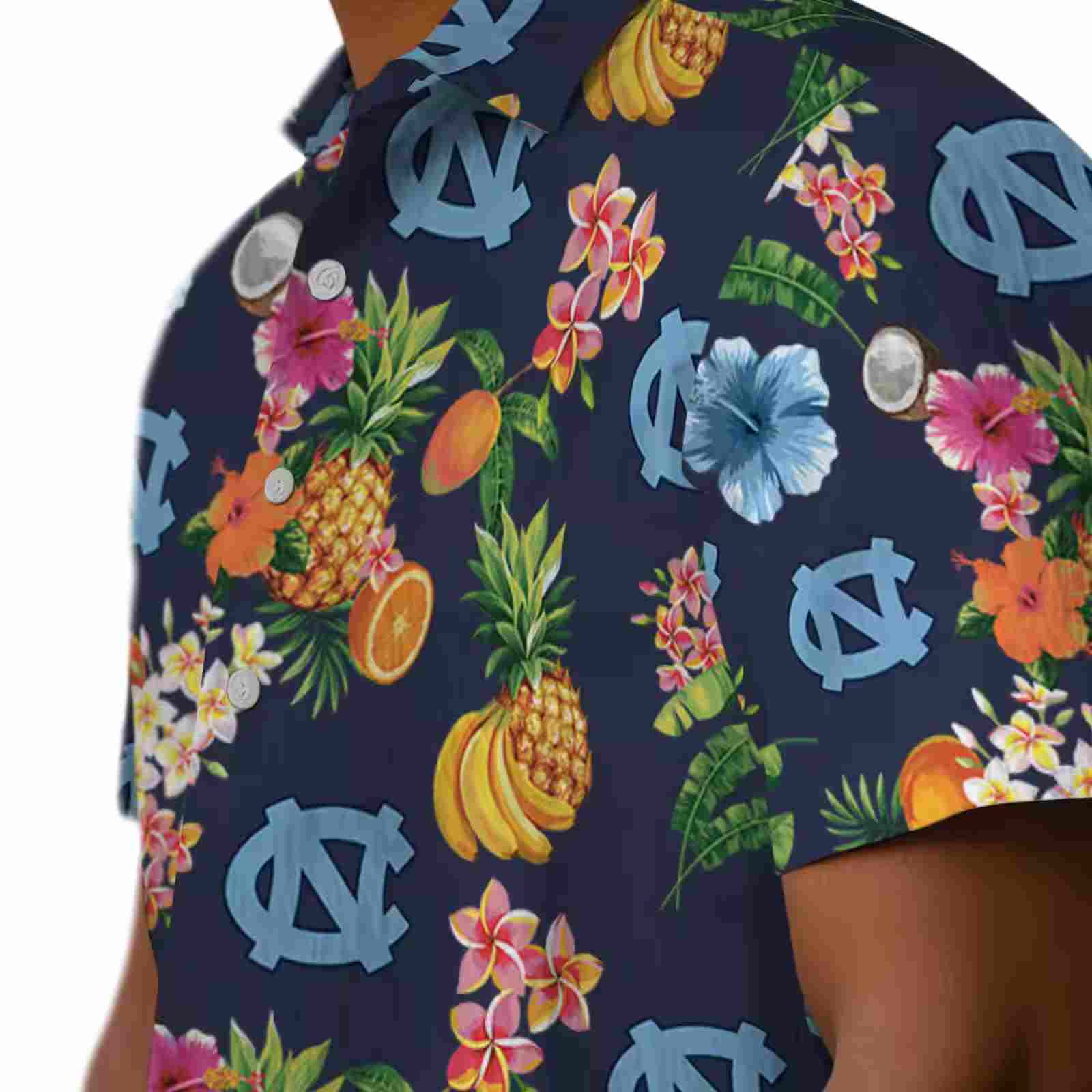 north carolina tar heels hibiscus and fruit navy blue hawaiian shirt trendy