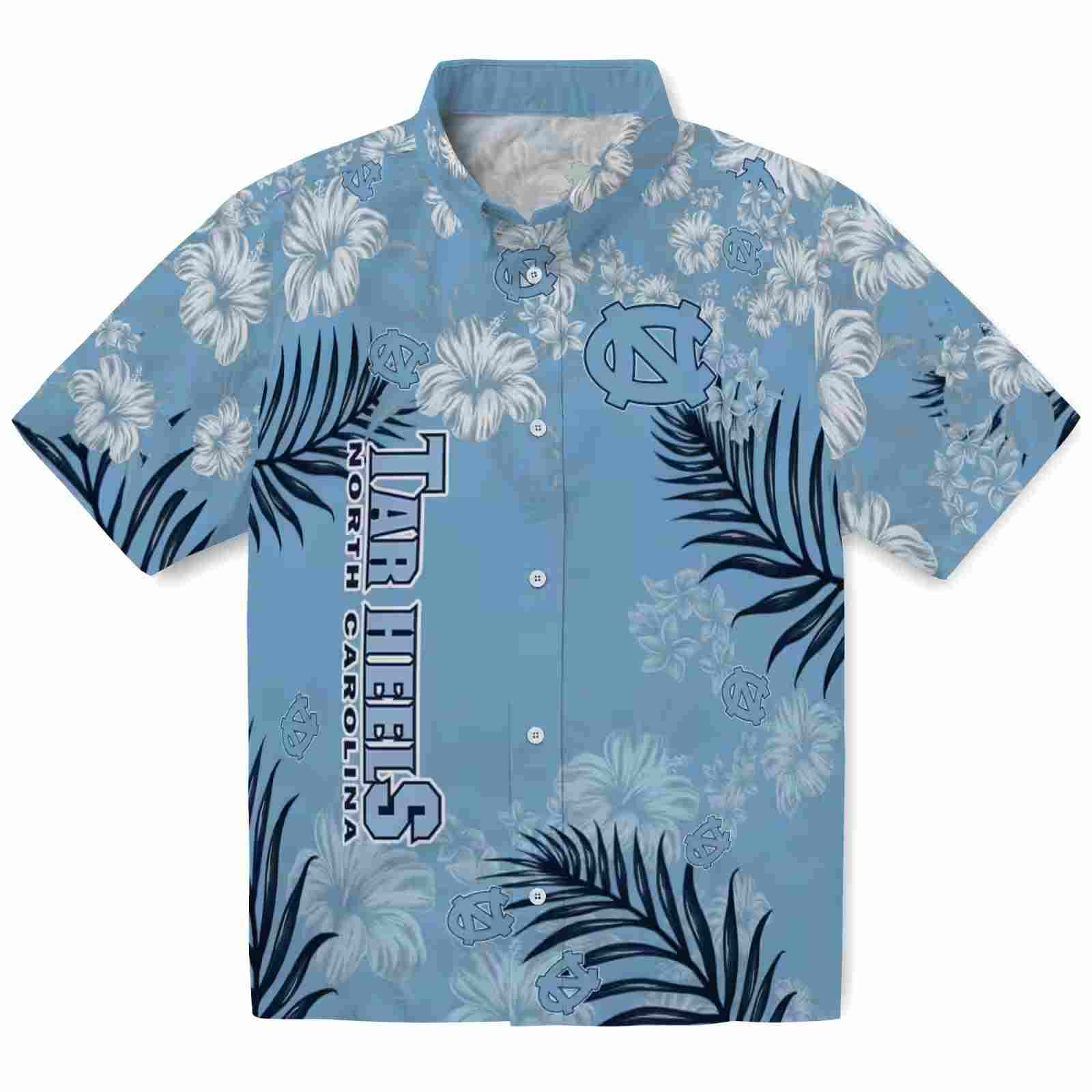 North Carolina Tar Heels Hibiscus Print Light Blue Hawaiian Shirt