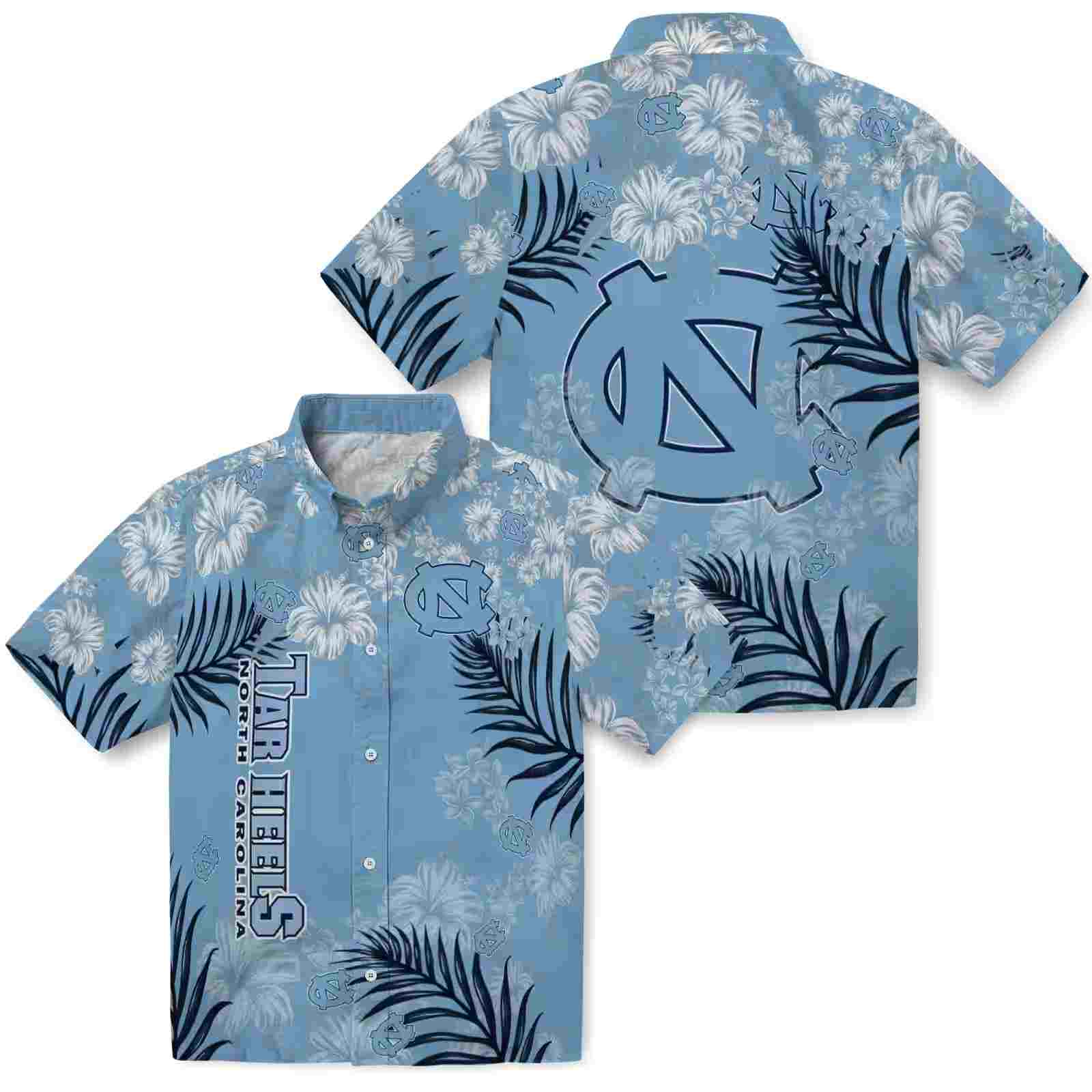 north carolina tar heels hibiscus print light blue hawaiian shirt high quality