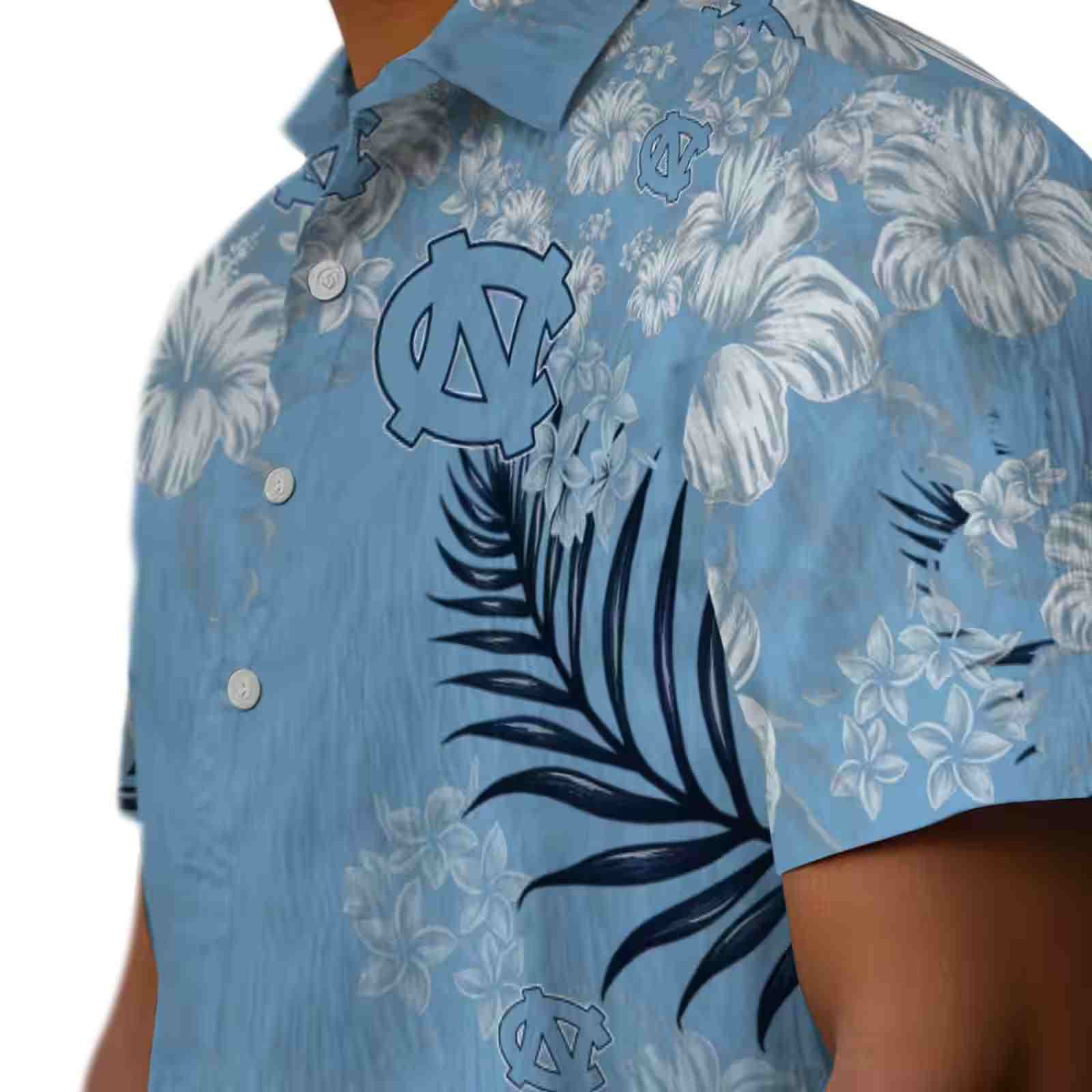 north carolina tar heels hibiscus print light blue hawaiian shirt trendy