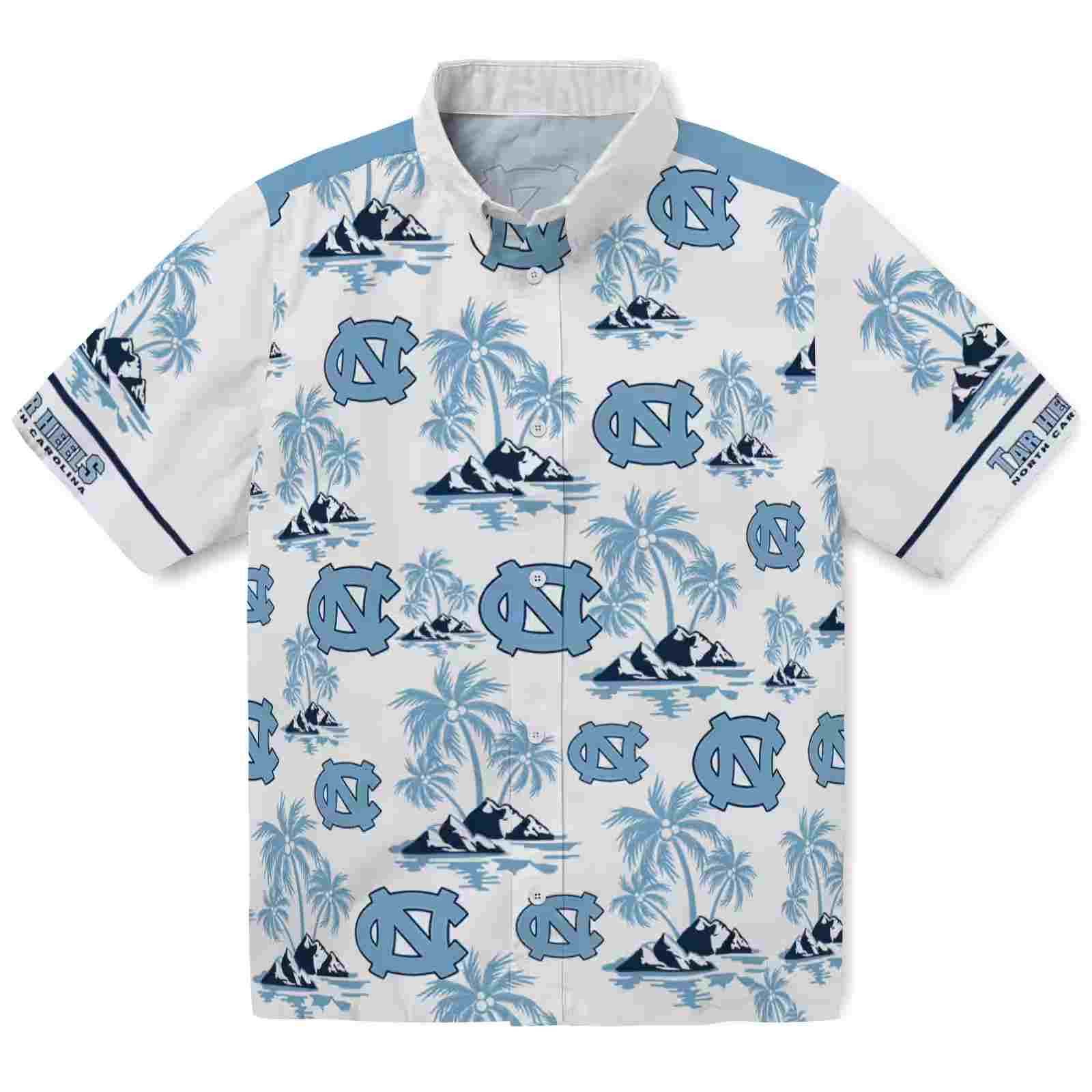 North Carolina Tar Heels Palm Island Print Light Blue White Hawaiian Shirt